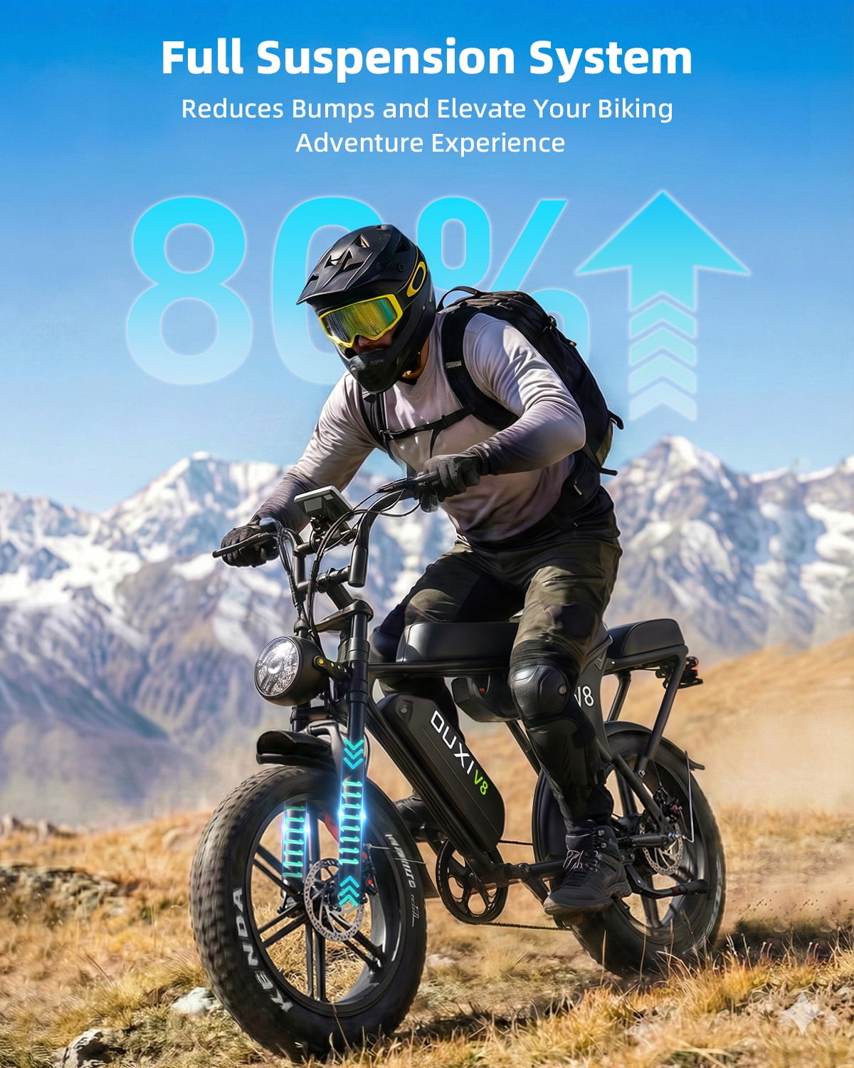 OUXI V8 Electric Bike for Adults, 20 Fat Tire Electric Mountain Bike Peak 750W, 48V 15Ah Battery, UL2849