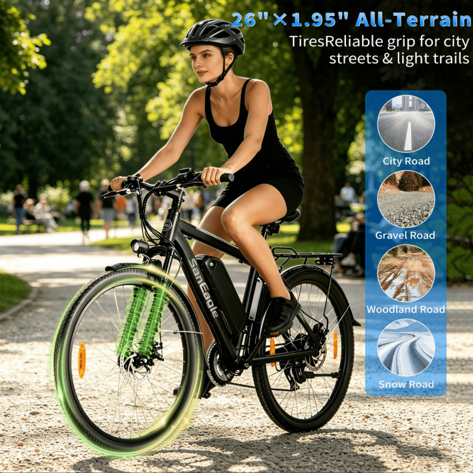 Saneagle 700W City Electric Bike for Adults, 36V 10.4Ah Removable Battery, 26 Commuter E-Bike, Shimano 21 Speed, UL 2849 Certified, Black