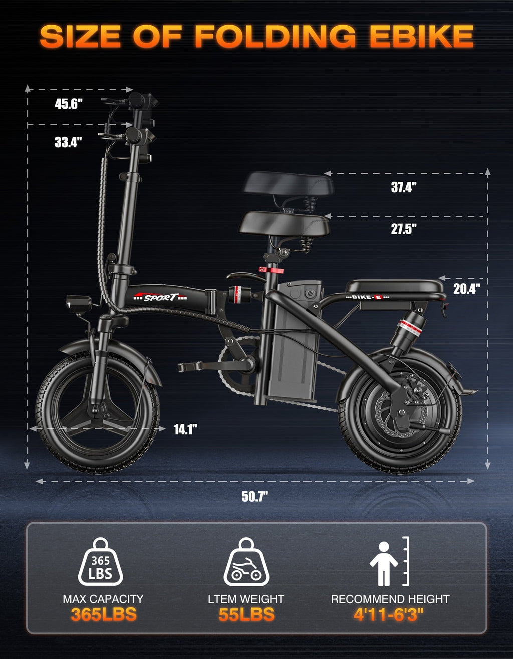 AZHAR Electric Bike for Adults, 500W Motor Folding Mountain Bike 14 , 25 Mph 30 Miles, 48V 15Ah Removable Battery, UL 2849