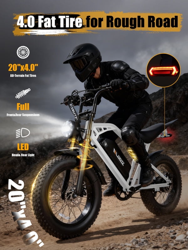 ESKUTE Electric Bike for Adults & Teens, 29MPH, 80 Miles Range, 48V 20.8Ah Battery, 20 x 4.0 Fat Tire, Dual Suspension, 7-Speed Off-Road Ebike Orange, UL2849