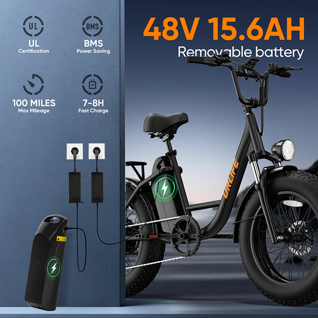 URLIFE 4.0 Fat Tire Ebike,20 Electric Bicycles for Adult,1500W Peak Motor,48V 15.6AH Remobavle Battery,7-Speed Mountain Ebike,UL2849-Black
