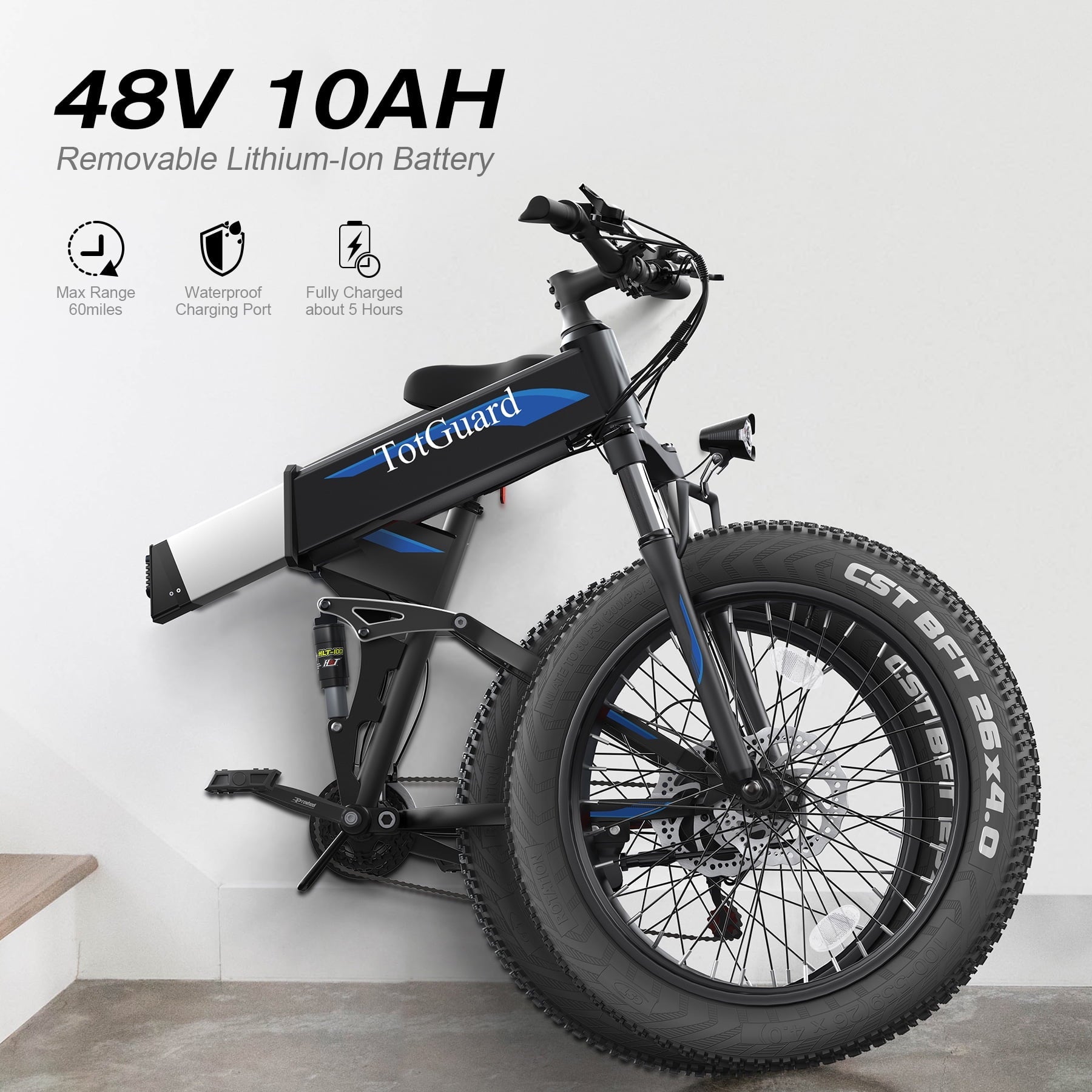 TotGuard 26x4 Electric Bike, Fat Tire 500W Ebike, Foldable Electric Bicycles E Bikes for Adults Electric 48V 10Ah Battery, Dual Shock Absorber, Lockable Fork UL2849
