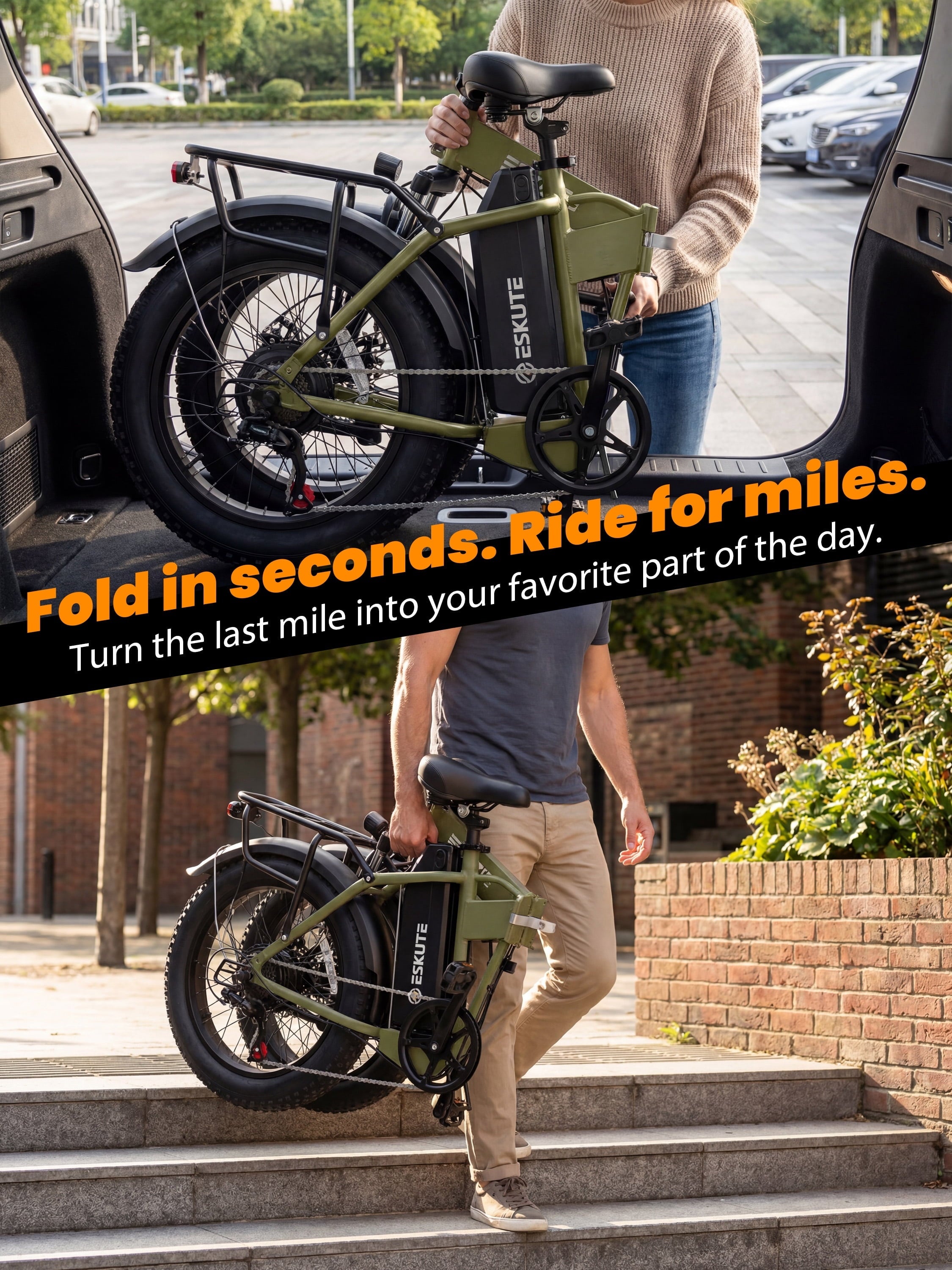 ESKUTE D300 Electric Bike for Adults, Folding Ebike with 1200W Peak Motor 28MPH, 48V 20.8Ah Removable Battery, 20x4.0 Fat Tires, 80 Miles 7-Speed Gear, NFC Unlock,Black, UL2849