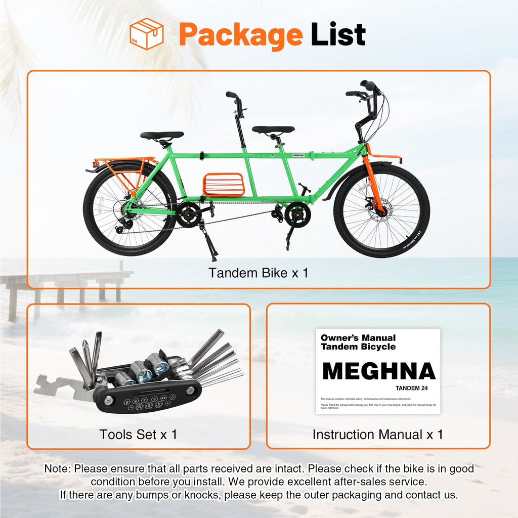 Meghna Tandem Bike 24 inches 4-Fold 2-Seater 6 speed Folding Tandem Dual Disc Brake for Adult Beach Cruiser Silver