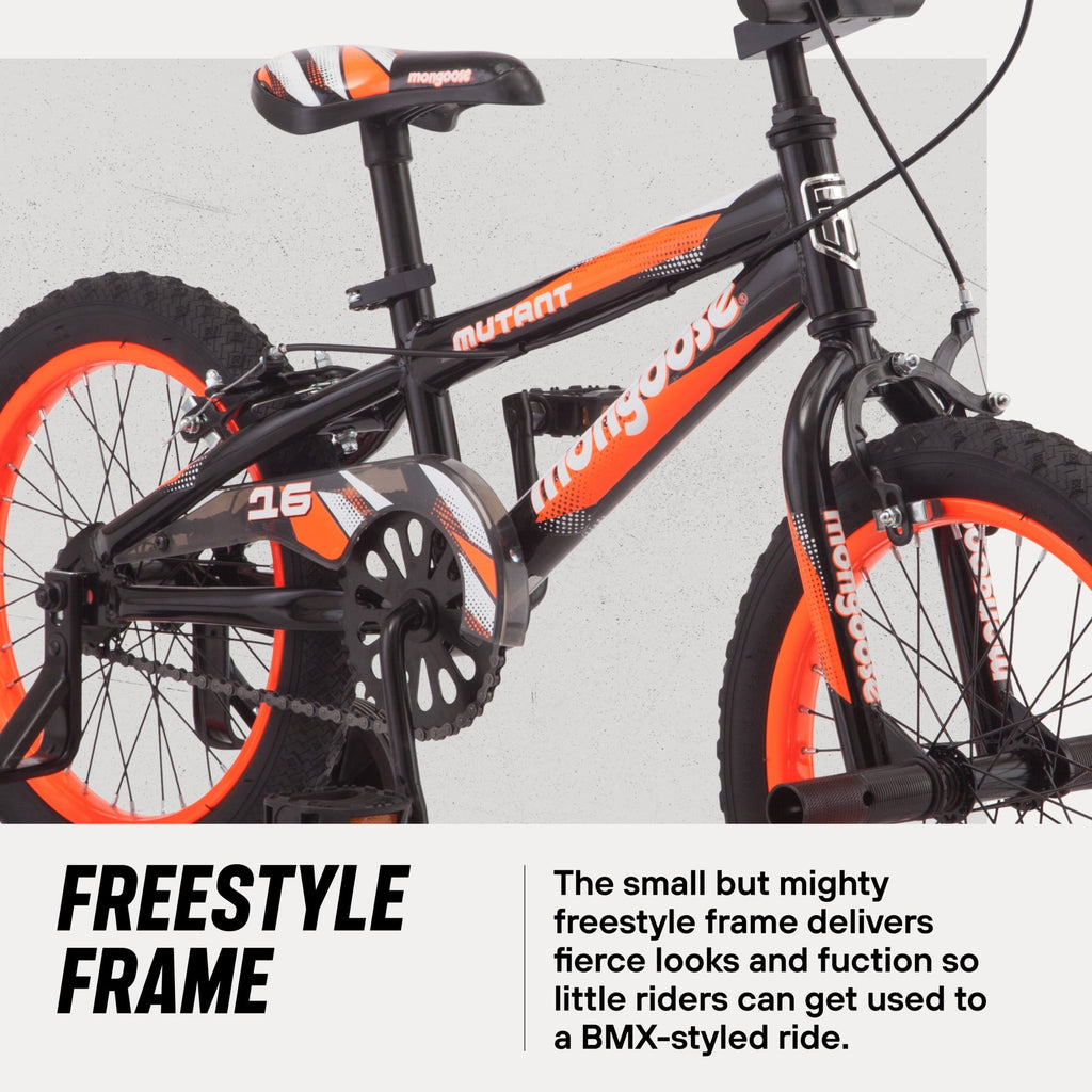 Mongoose Mutant Kids BMX Style Boys Bike, 16-in. Wheels, Kids Ages 3 - 5, Black & Orange