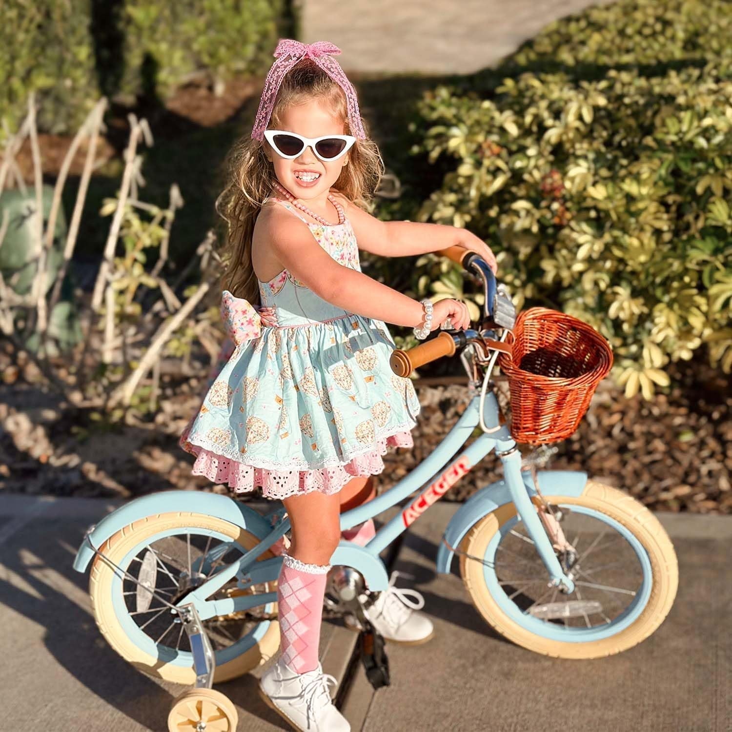 ACEGER 16 Inch Girls Bike with Basket, Purple, Training Wheels, Ages 4-8