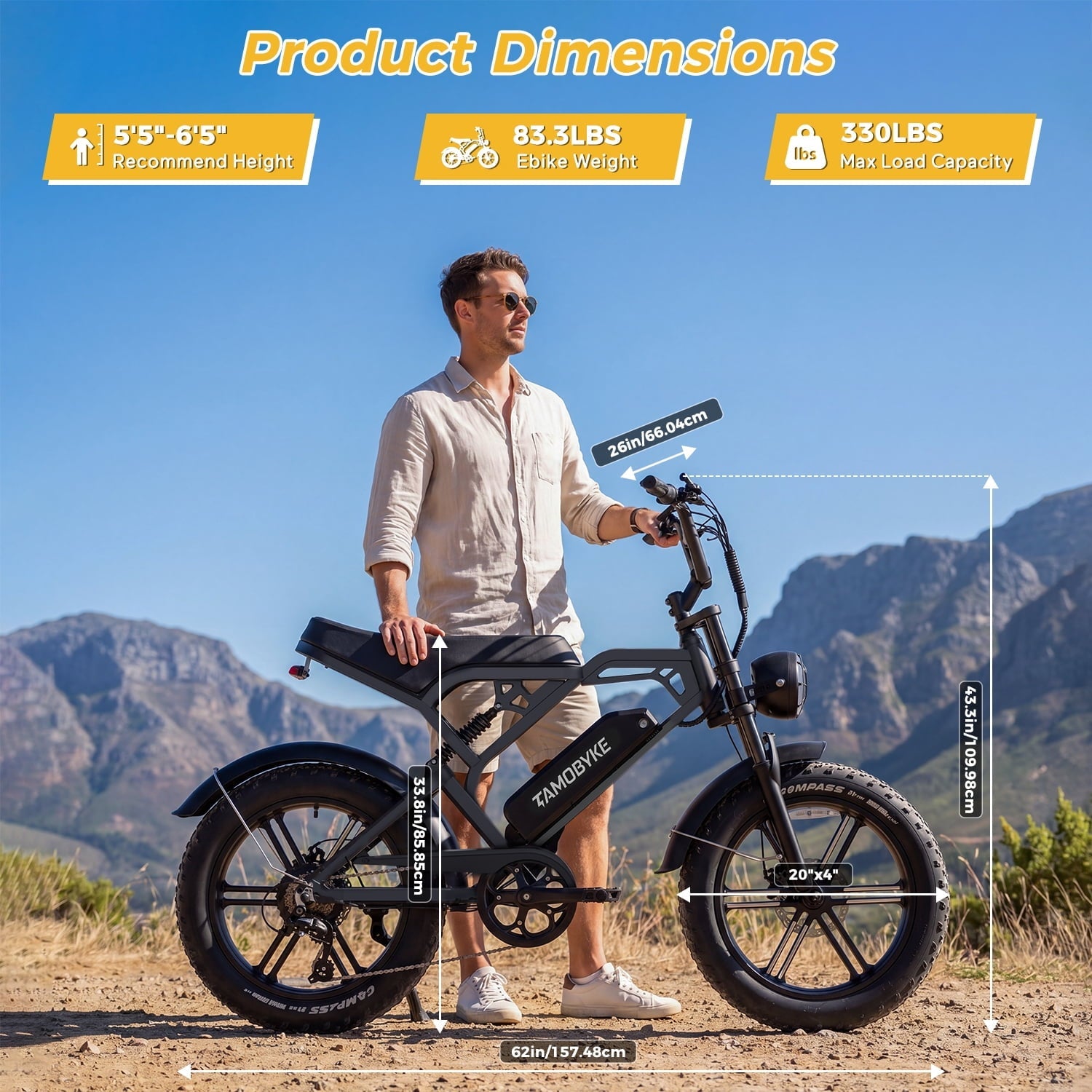 Tamobyke S20 Electric Bike for Adults,  1500W Peak Motor, 48V 15.6Ah Bttery, 30MPH Max Speed, 20x4 Fat Tire E-Mountain Bicycle with Full Suspension UL2849