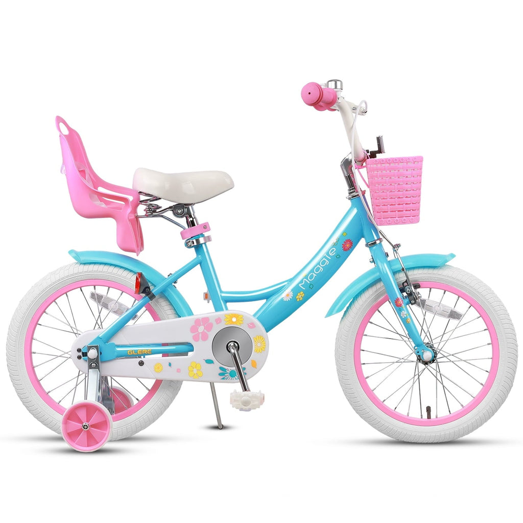 Glerc Maggie 14 inch Kids Girls Bike for Ages 3-5 Years Old Children, Princess Style Kids Bicycle with Doll-Seat & Basket & Training Wheels, Pink