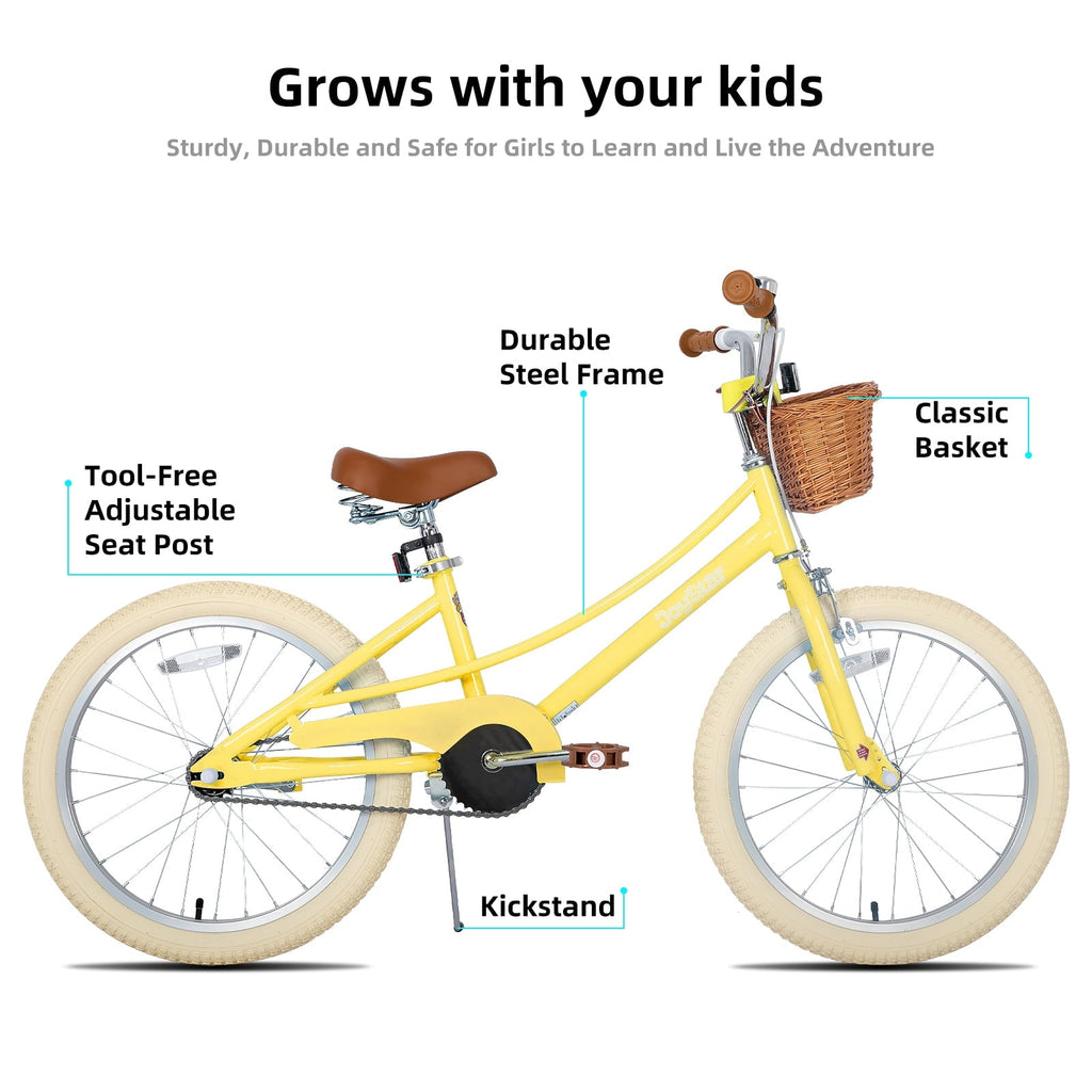 JOYSTAR Girls Bike for 2-13 Years Old Toddlers and Kids, 12 14 16 18 Kids Bike with Training Wheels & Basket, 20 Inch Kid's Bicycle with Kickstand, Retro Style Bikes