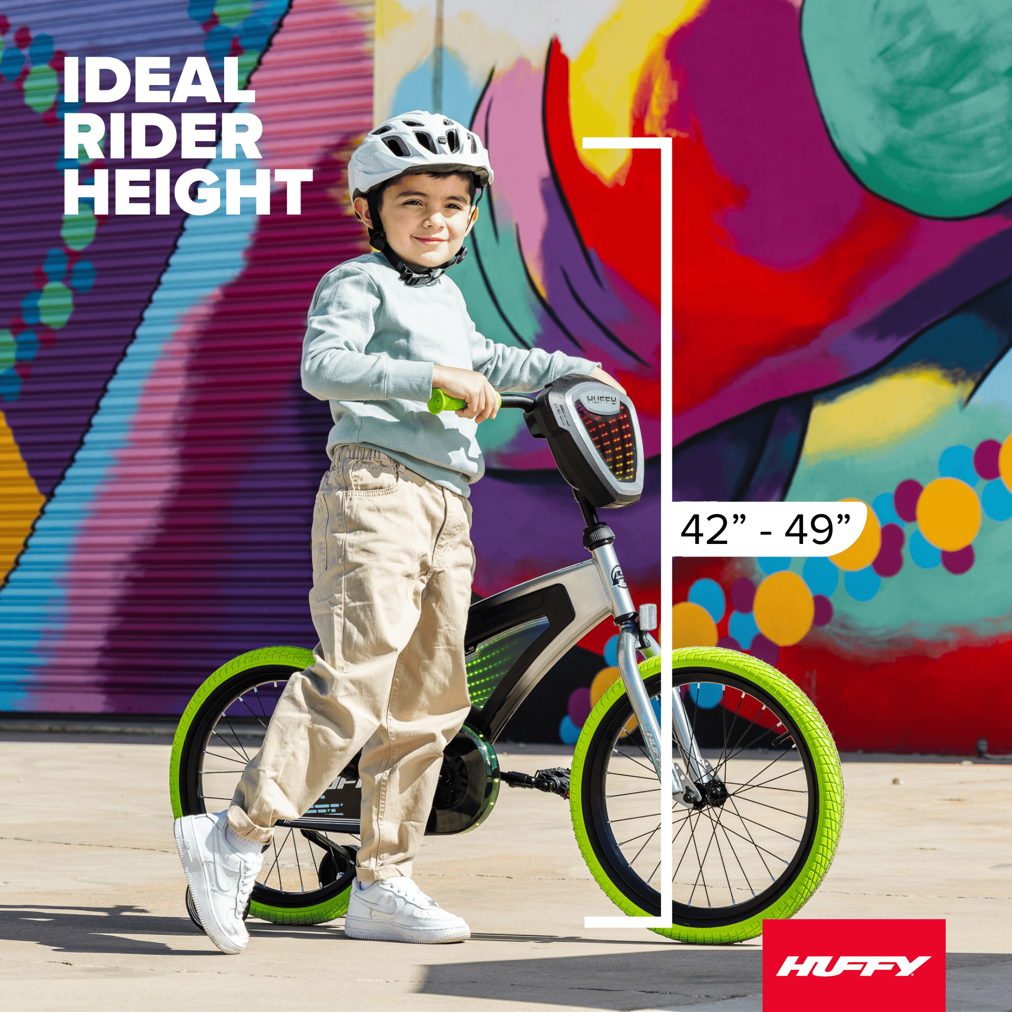 Huffy 18 Electro-Light Kids' Bike, Fits Riders 42 - 49, Grey/Green, Kids, Unisex