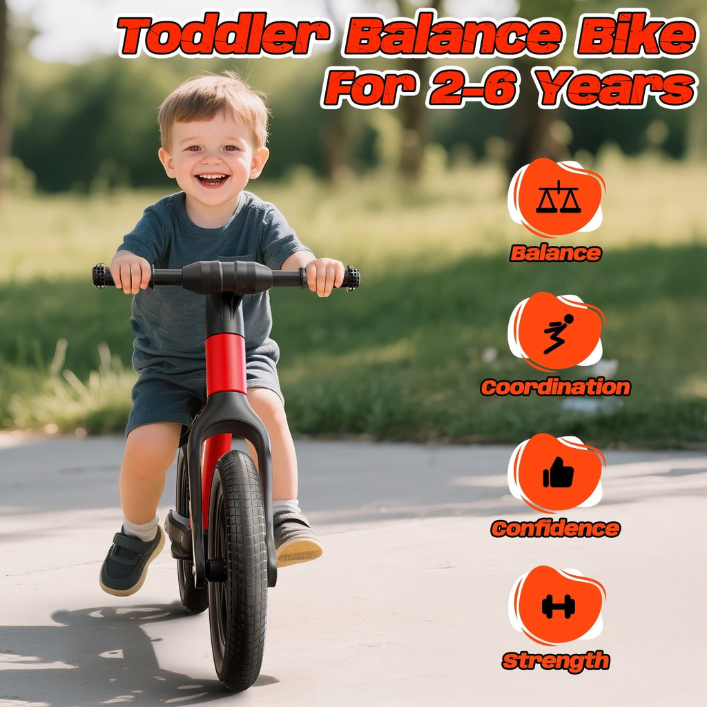 JoyStone 14 Inch Balance Bike for Kids, Toddler Balance Bike with Air Rubber Tires, Adjustable Seat, Lightweight No Pedal Training Bicycle, Gift Bike for 2-6 Boys Girls, Black