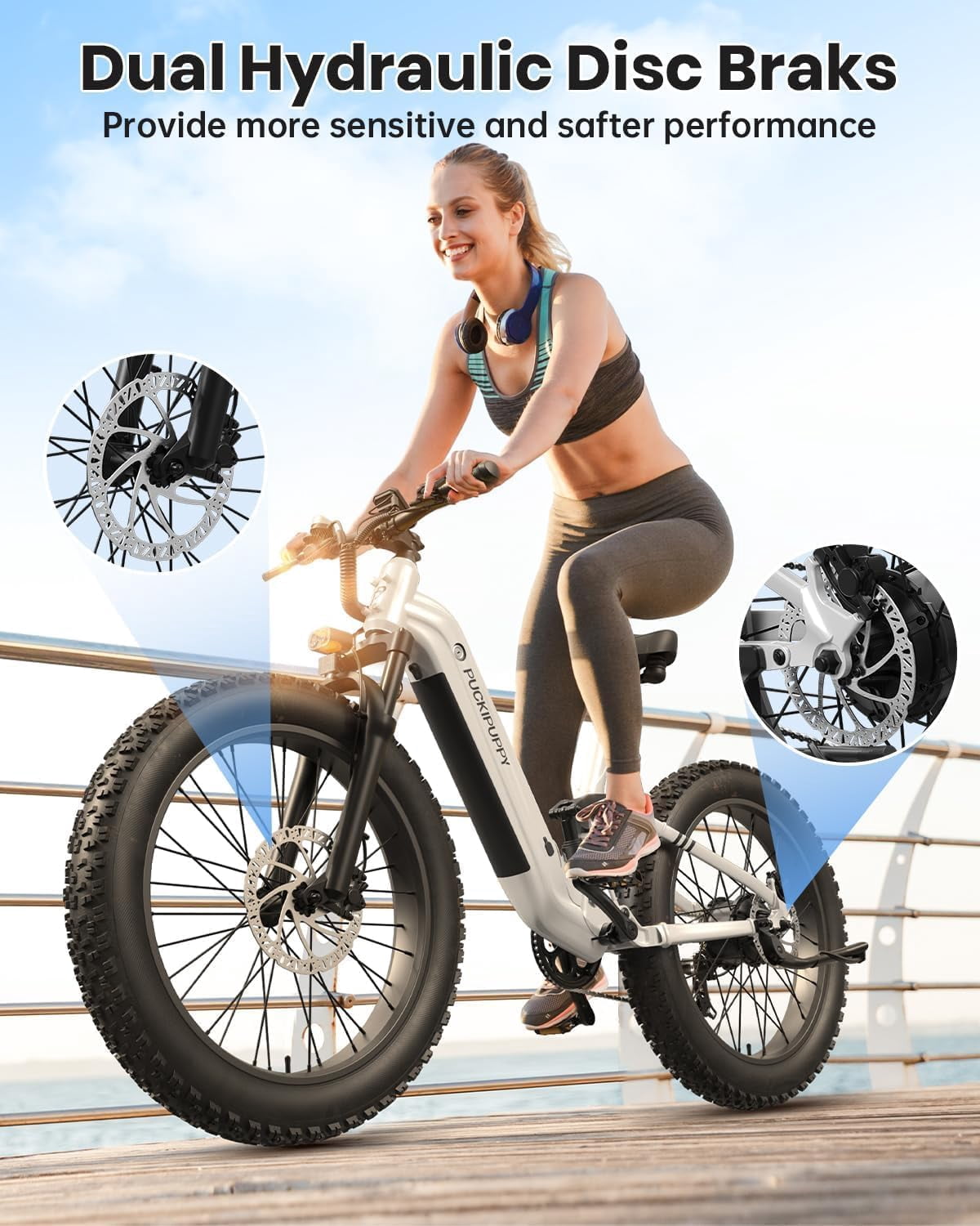 PUCKIPUPPY Electric Bikes for Adults 26 Step-Thru Ebikes 960W Peak Motor 80Miles Range 28mph Max Speed 48V 20AH Battery Full Suspension Fat Tire Mountain E Bike 7 Speed, Comply with UL2849 By SGS