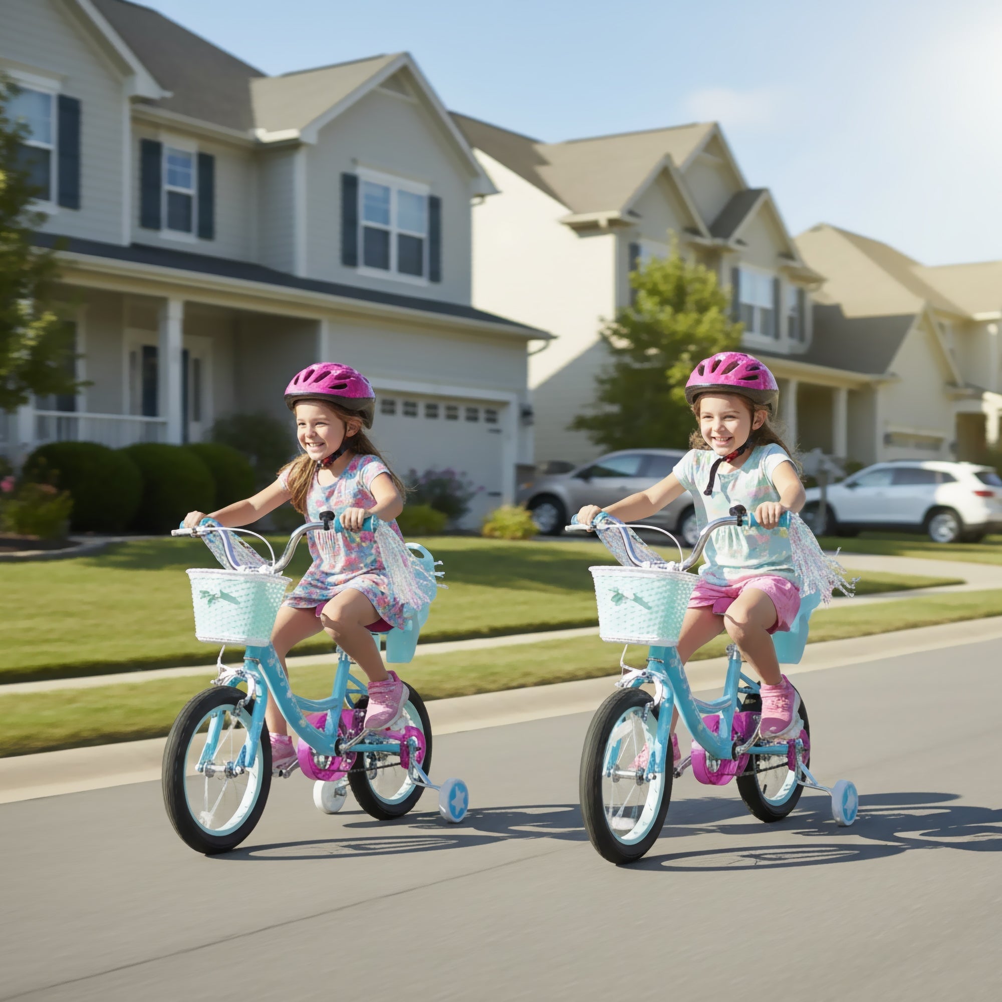 Hykolity 14 inch Girls Bike Princess Bicycle for Age 3-5 Years Old Rider Height 35-47 inch includes Training Wheel Basket Doll Seat Aqua Blue