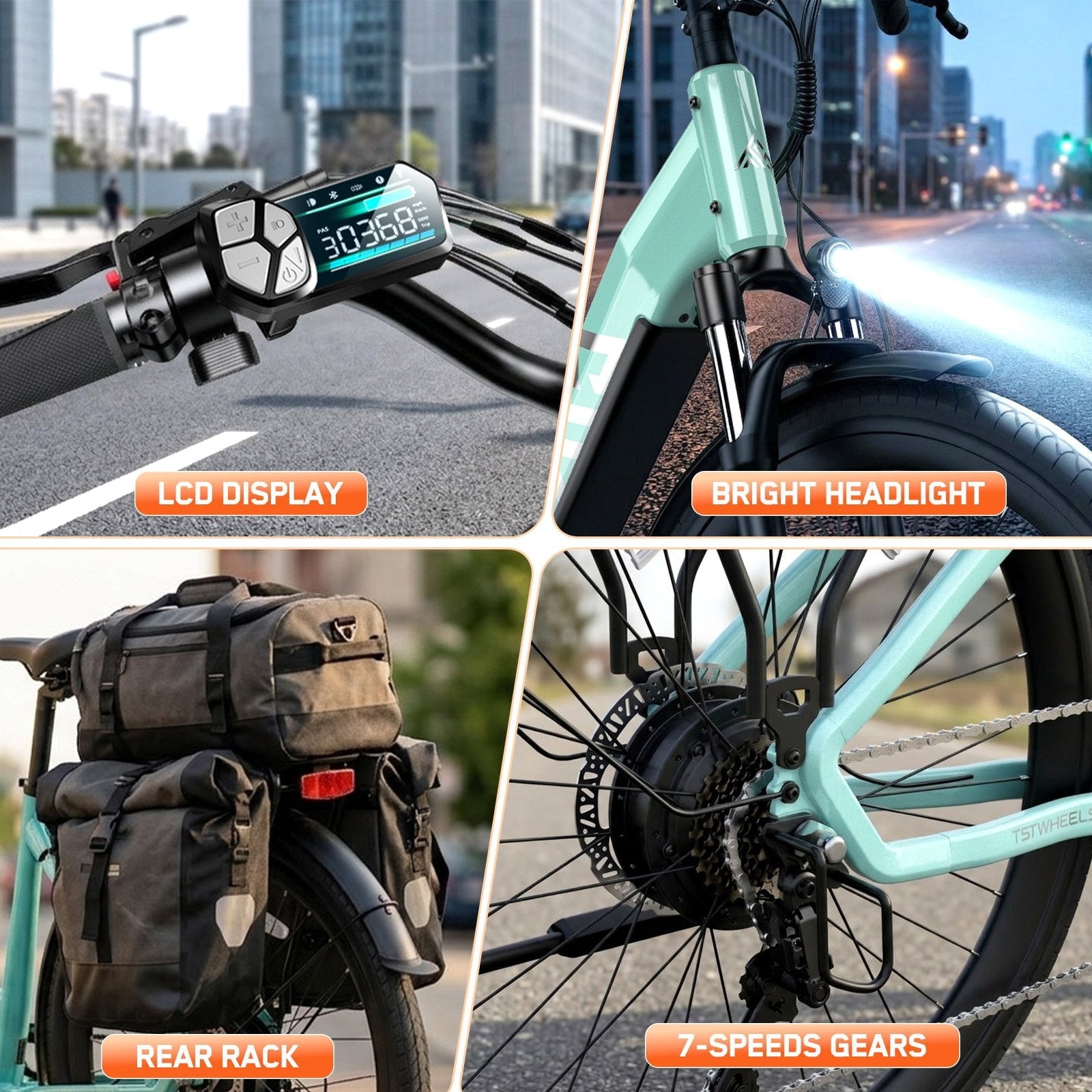 TST Electric Bike for Men, Peak 1000W E Mountain Bike, Electric Bicycle, 27.5 Tire EBike, Hydraulic Disc Brakes, 48V/15Ah Battery