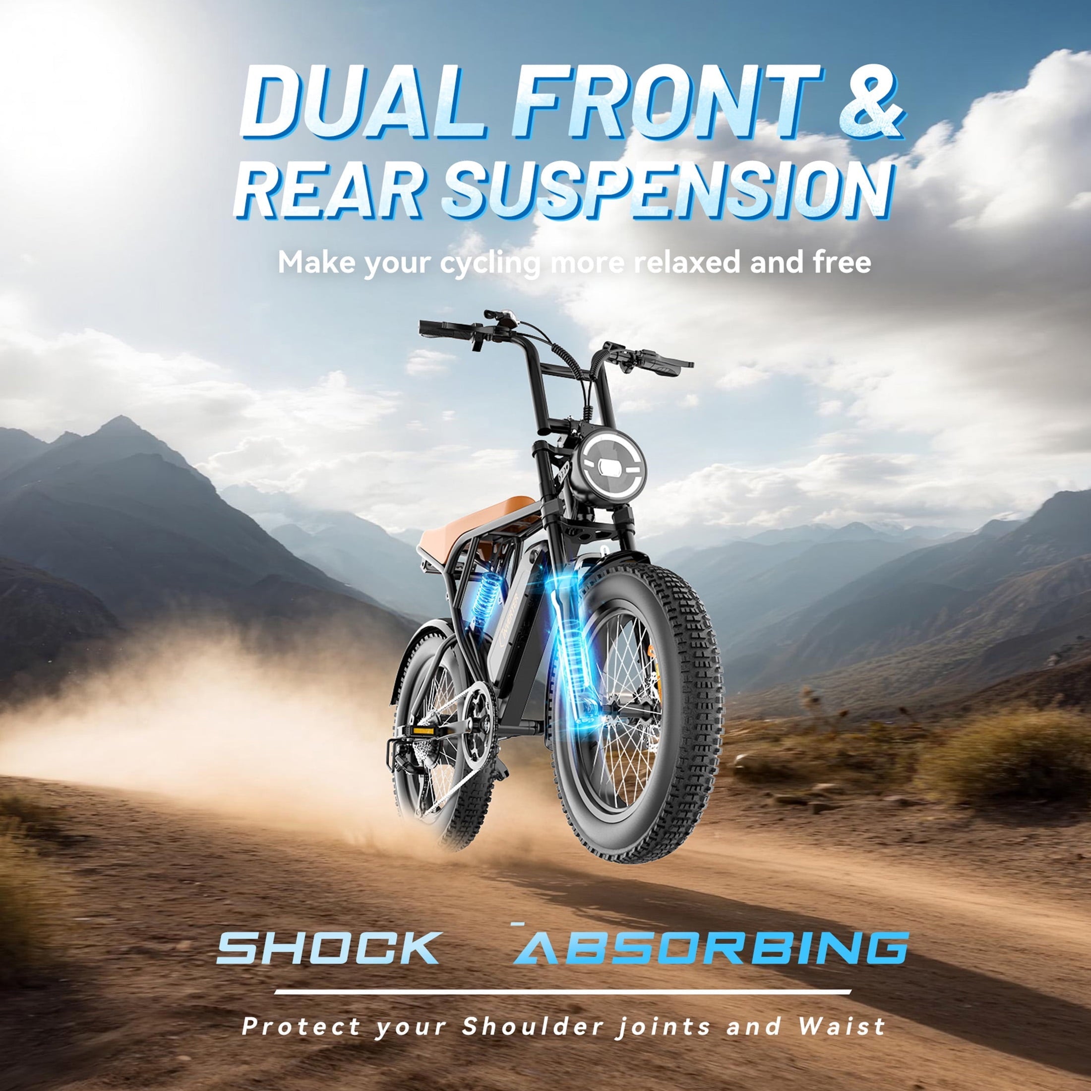 C INVERTER 20 x 4 Fat Tire Electric Bike for Adults, Peak 1100W Motor Retro Ebike Mountain Bike, 48V 14.5 Ah Removable Battery, Max Speed 28 Mph Electric Bicycle Snow Bike