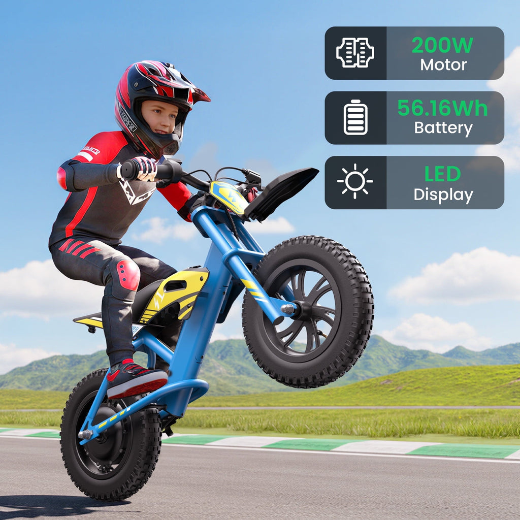MIHOVER 21.6V Electric Bike for Kids 12, 200W Electric Banlance Bike Ages 5-8 Years Old, Electric Motorcycle Max 10MPH with LED Display, Beginners Friendly - Blue