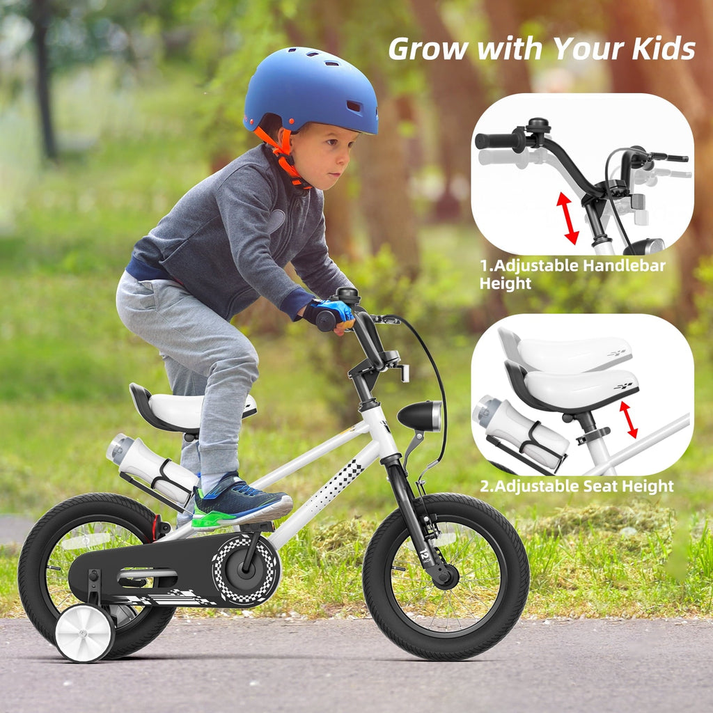GLAF 12 14 16 Inch Boys Bike with Training Wheels & Water Bottle Holder, for Kids Ages 2-7 Years, Durable Construction, Green