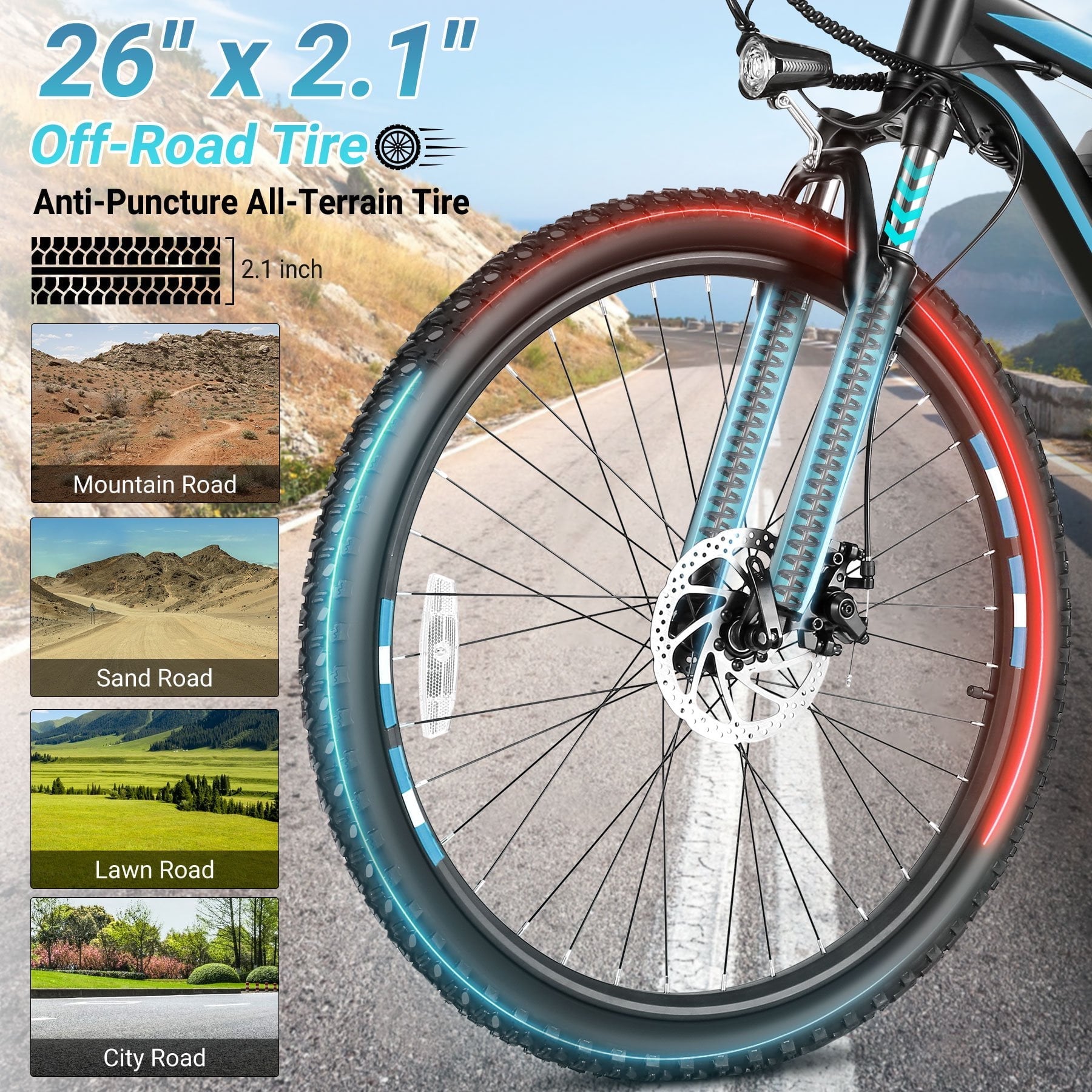 Gocio UL2849 Certified 26 Electric Bike for Adults, 750W Peak Motor, 48V 7.8Ah Battery, 20MPH Max Speed, Off-Road Mountain E-bike