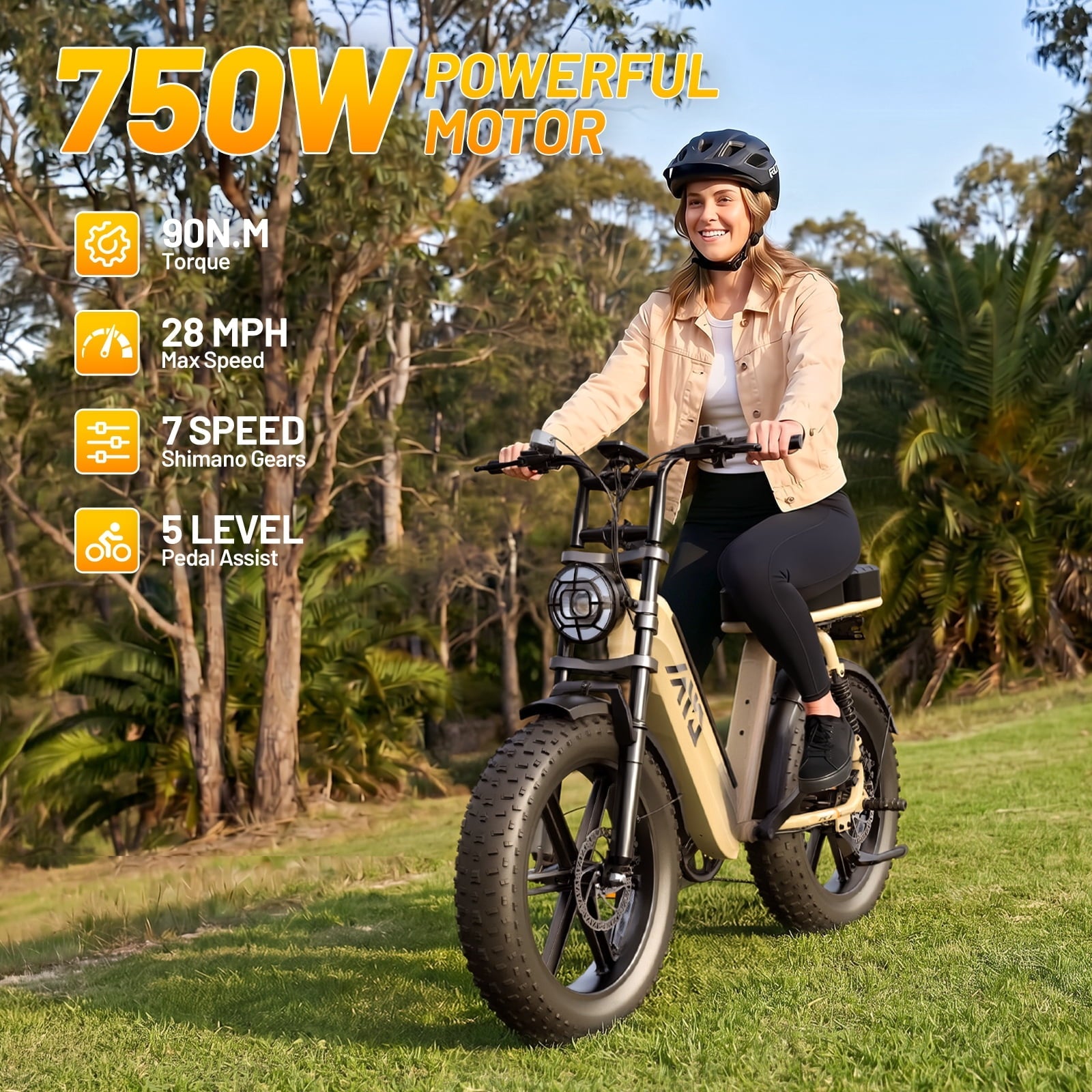 TST Electric Bike for Women, 20x4 Fat Tire, E Mountain Bike, 750W Motor 48V/15AH UL2849, Dual Hydraulic Disc Brakes, Full Suspension