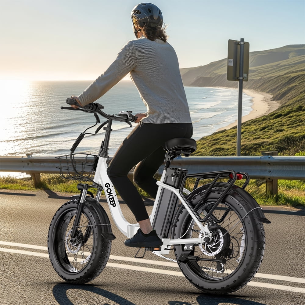 GOKEEP Folding Electric Bike for Adult, 52V 13Ah Removable Battery, 20 Fat Tire & Front Suspension Electric Bicycles, 7-Speed Commuter Ebike, UL2849, Black