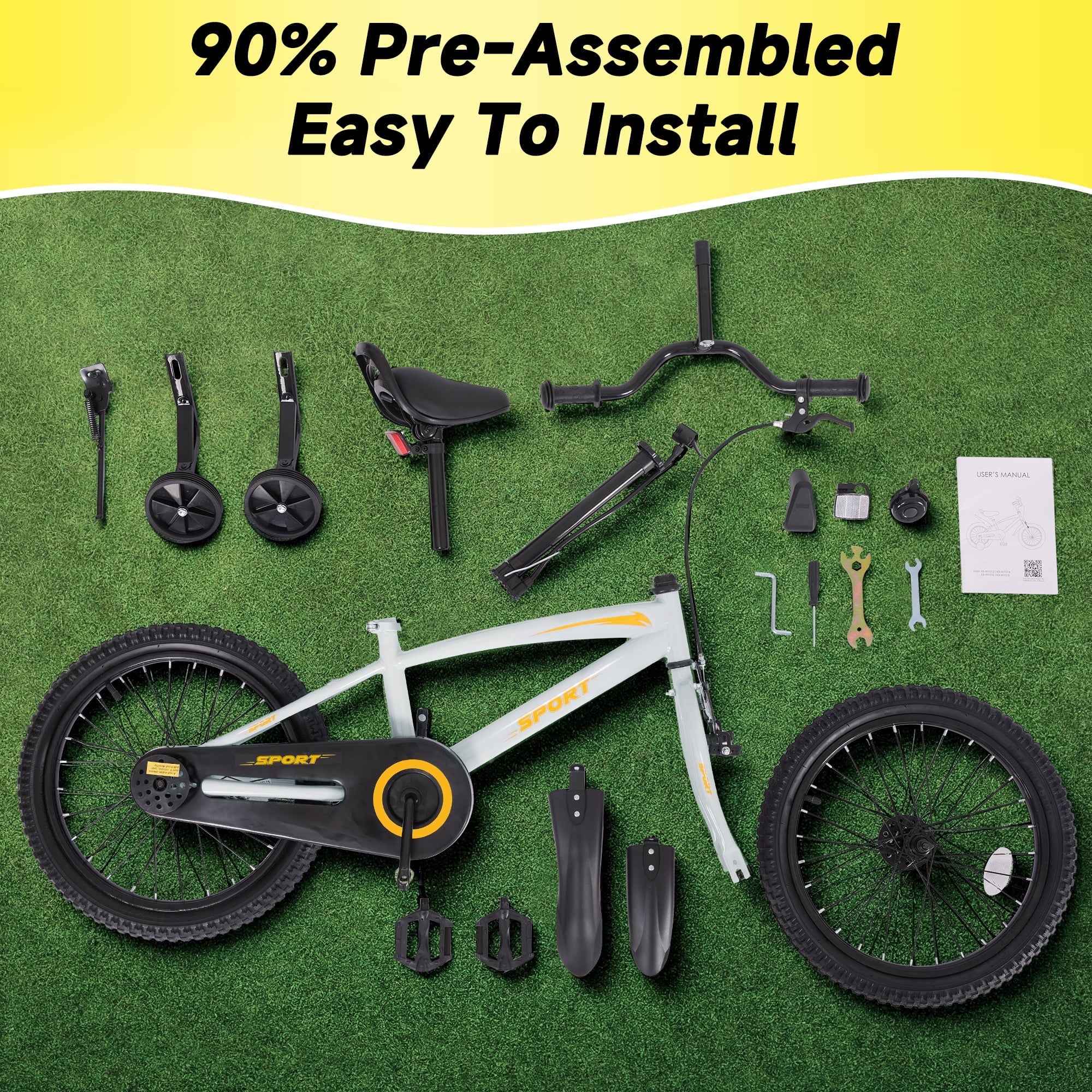 Naipo 16 Inch Kid Bikes for Boys and Girls Kid Bicycles with Kickstand and Training Wheels Boys Bike Gray-Orange