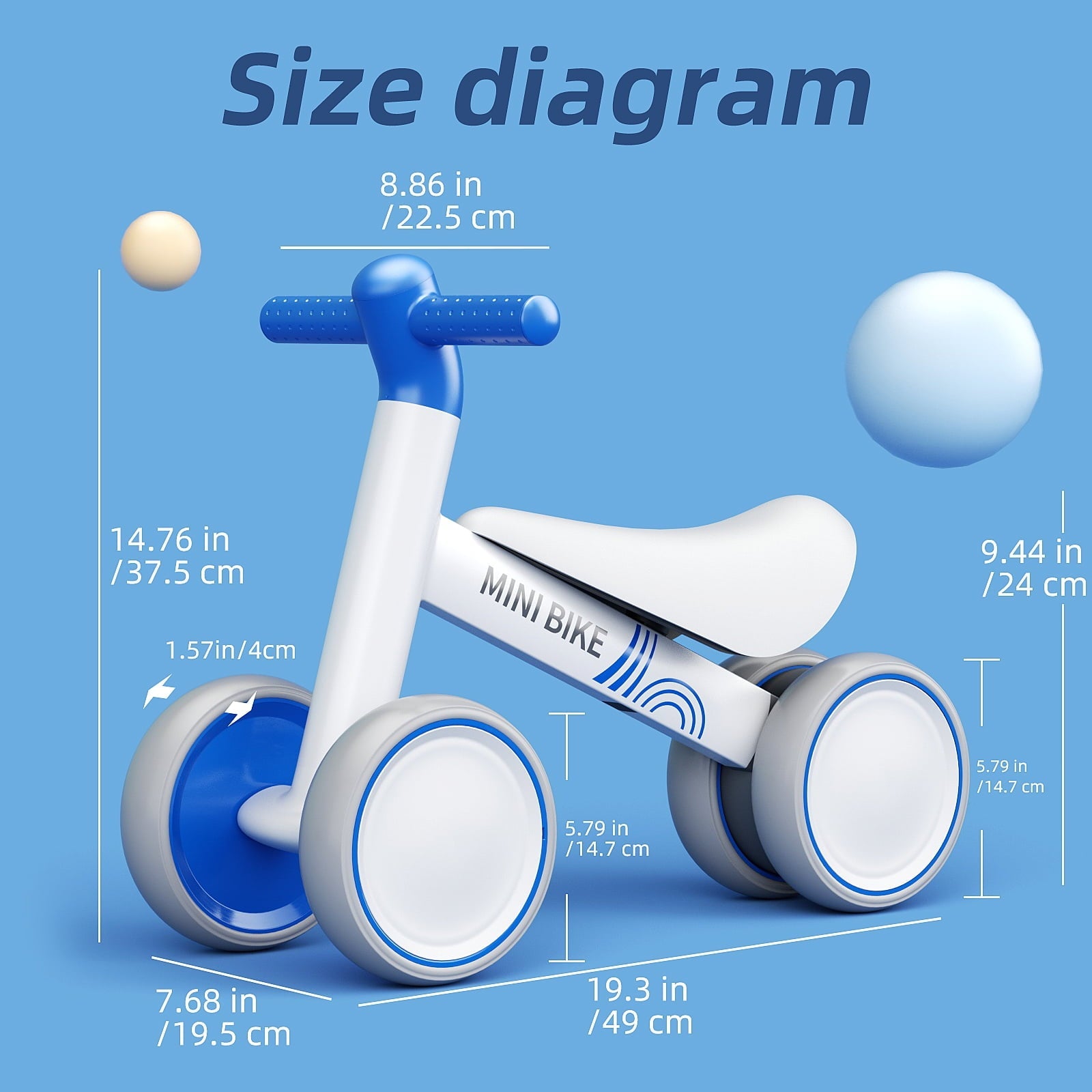 GLAF Baby Balance Bike for 12-36 Months , Toddler balance bike with 4 Wheels , Indoor & Outdoor Bike Riding Toy, First B-day Gift