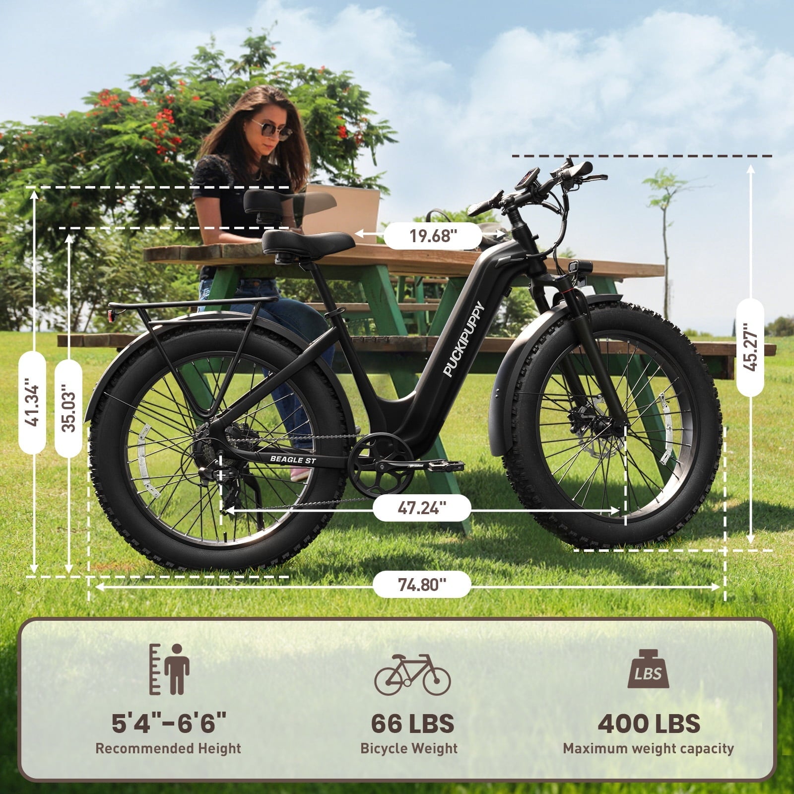 PUCKIPUPPY 960W Peak Electric Bike for Adults Step Through E-Bike 28mph Max Speed 60Miles Range 26 Fat Tire Electric Mountain Bike 48V 15AH Battery 7 Speed off-Road Ebike, Comply with UL2849 By SGS