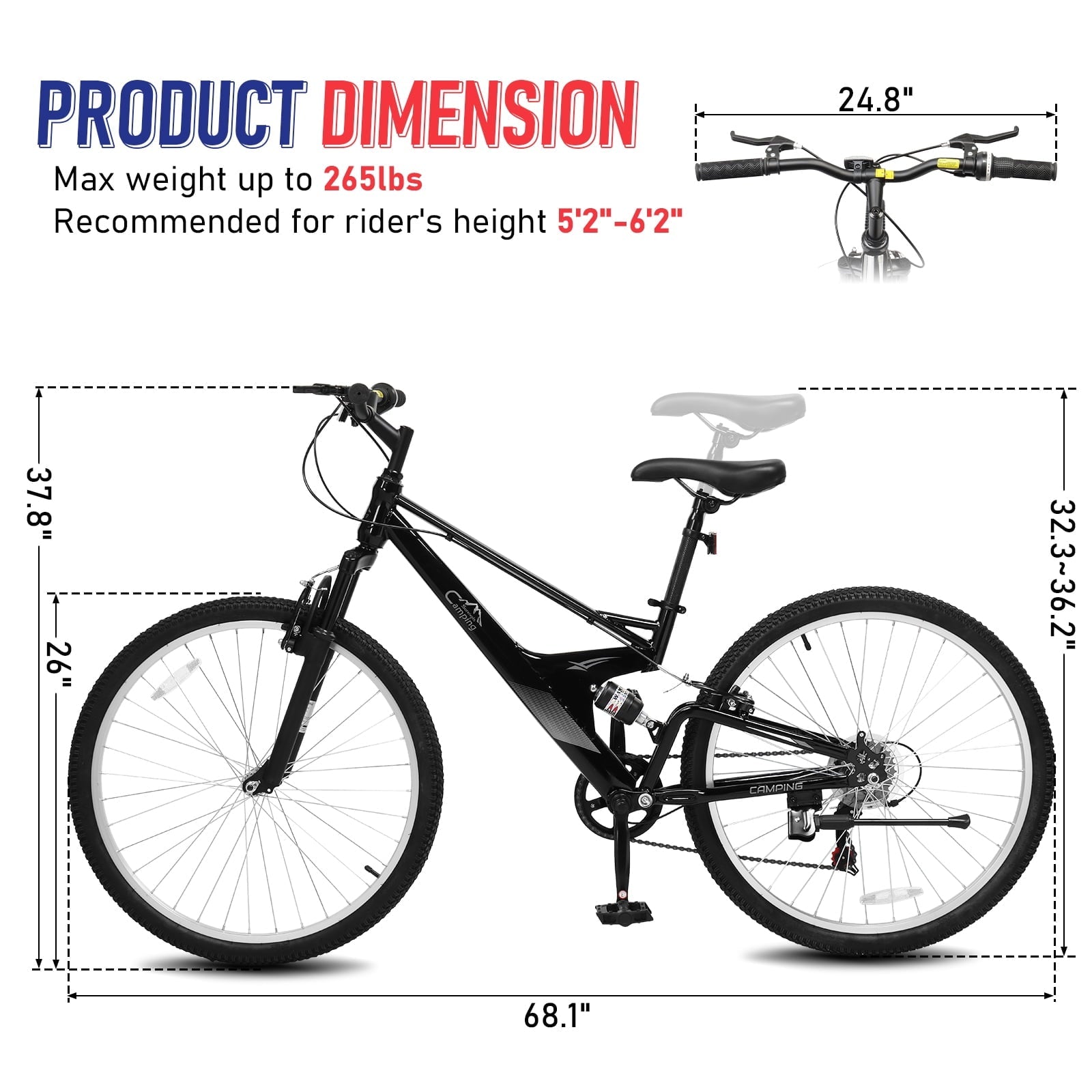 Ktaxon 26 inch 7 Speed Mountain Bike for Adult, Dual Shock Absorbers, Dual V Brake, Black