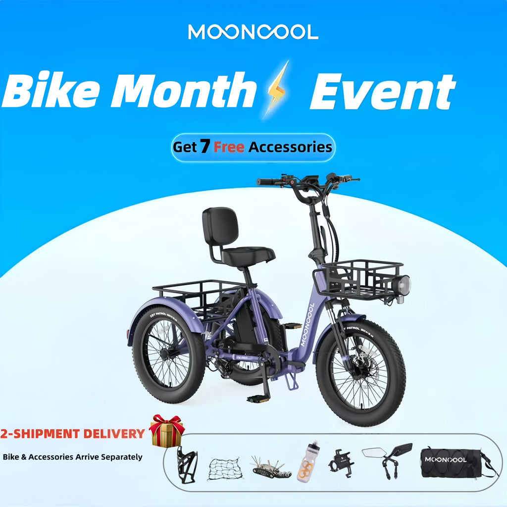 MOONCOOL TK Pro Foldable Electric Tricycle W/ Rearview mirror accessory Kit, 1500W Motor 48V 20Ah Battery, 20 Fat Tire Three Wheel 6-Speed Electric Mountain Bicycle for Adults