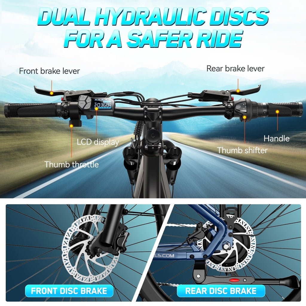 TST Electric Bike for Men, Peak 1000W E Mountain Bike, Electric Bicycle, 27.5 Tire EBike, Hydraulic Disc Brakes, 48V/15Ah Battery