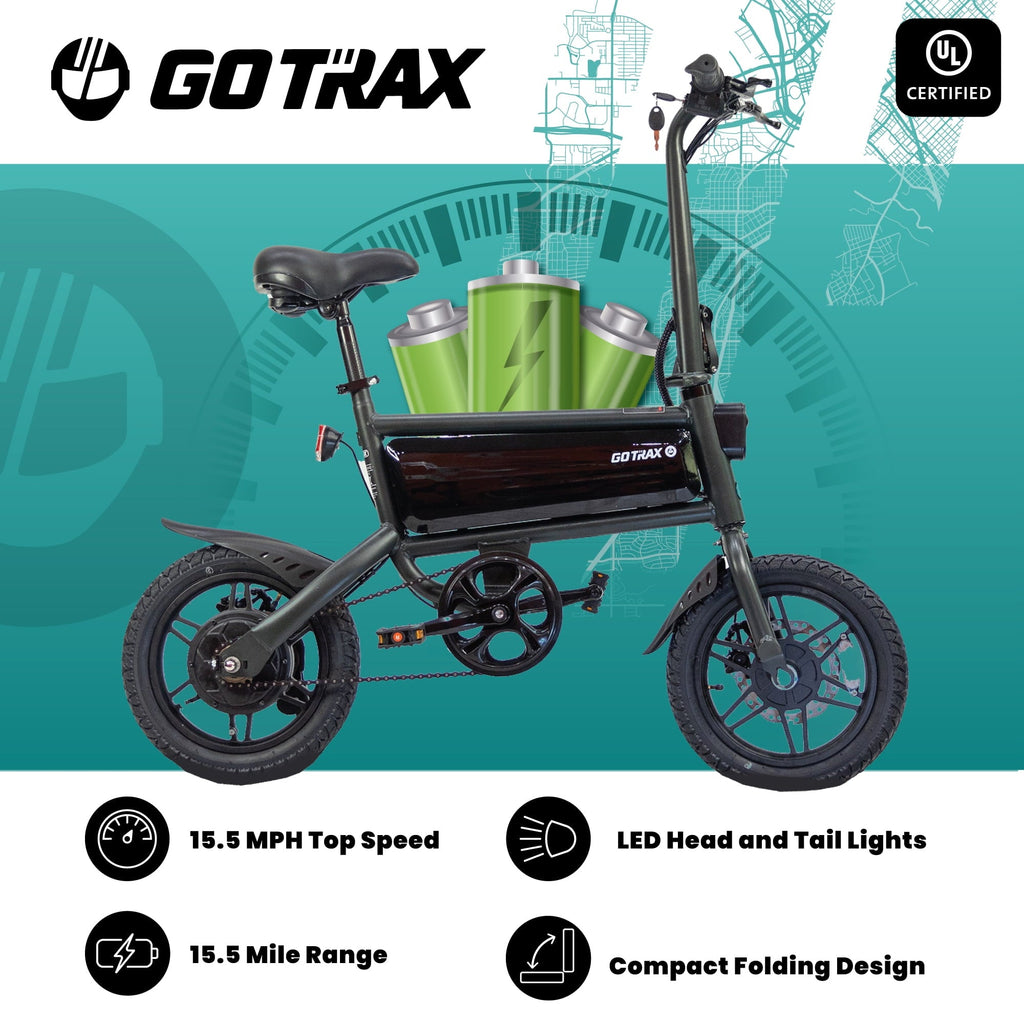 GOTRAX S2 14 Folding Adult Electric Bike, 250W, 15.5 mph Max Speed LED Display, Black