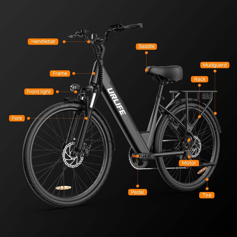 URLIFE 26 Electric Bike for Adults,750W Peak Motor,48V 10.4Ah Removable Battery, 60 Miles Range, 7-Speed City Commuter Ebike,UL2849-White