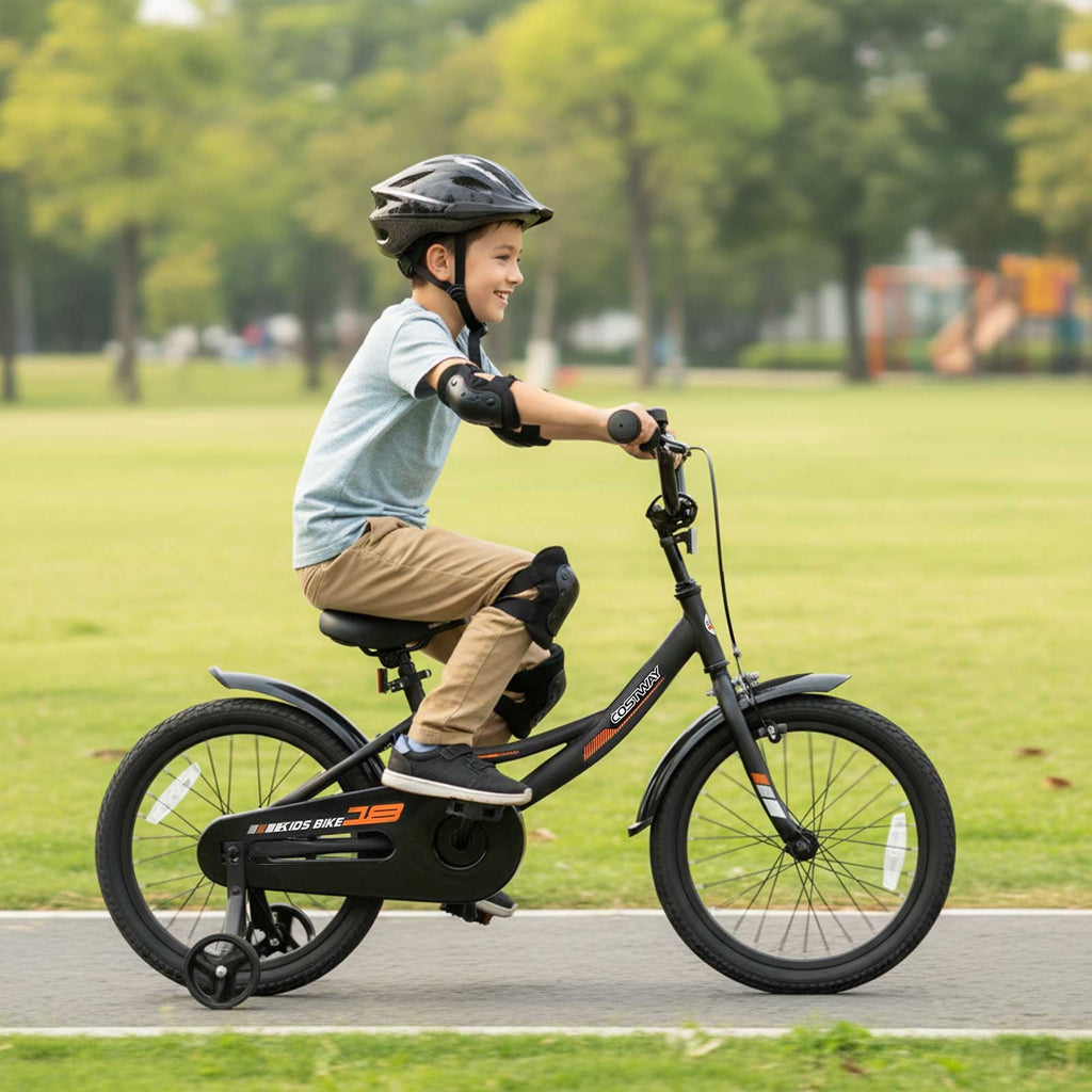 Costway 18 Inch Kids Bike with Training Wheels Dual Brakes Adjustable Seat Handlebar Height