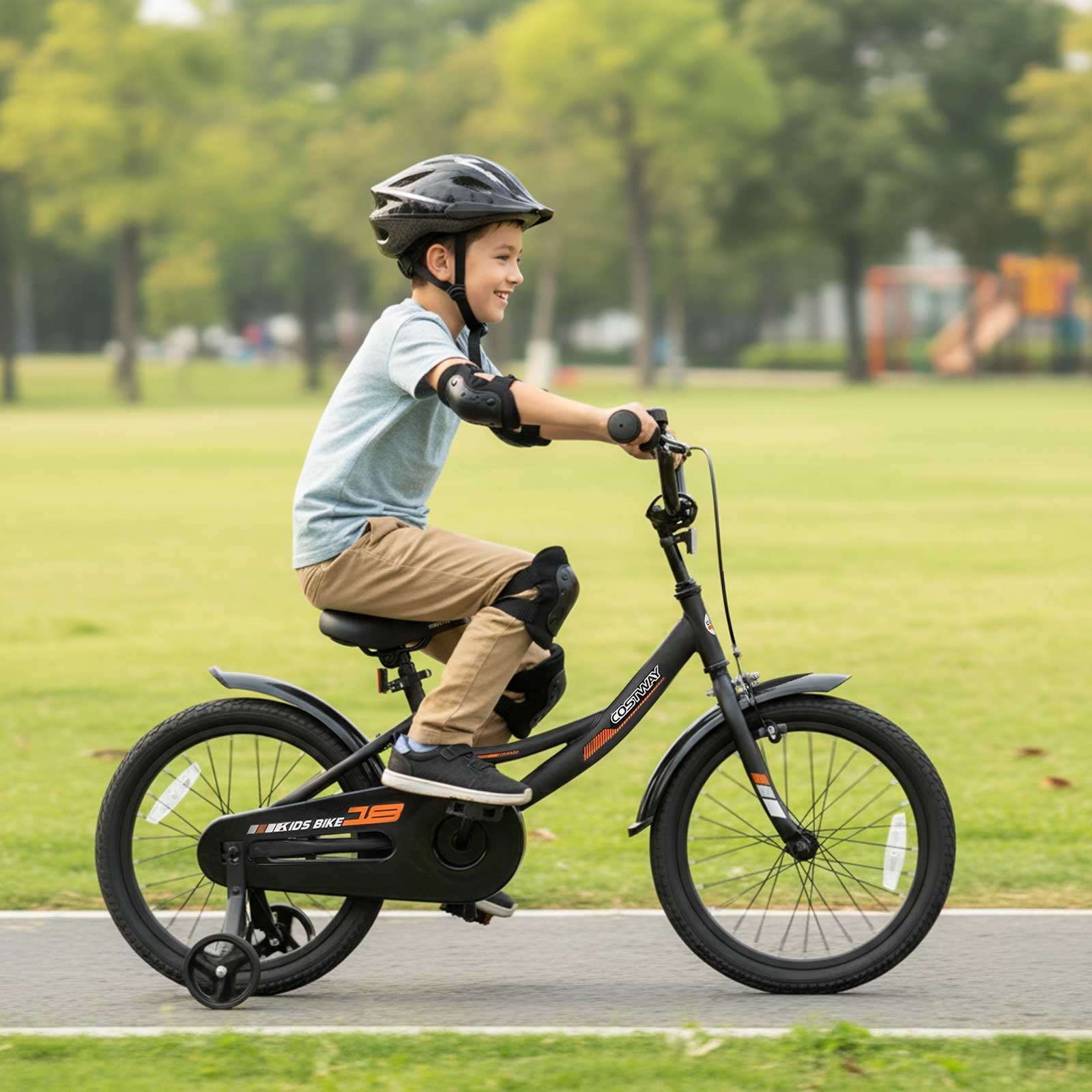 Costway 18 Inch Kids Bike with Training Wheels Dual Brakes Adjustable Seat Handlebar Height