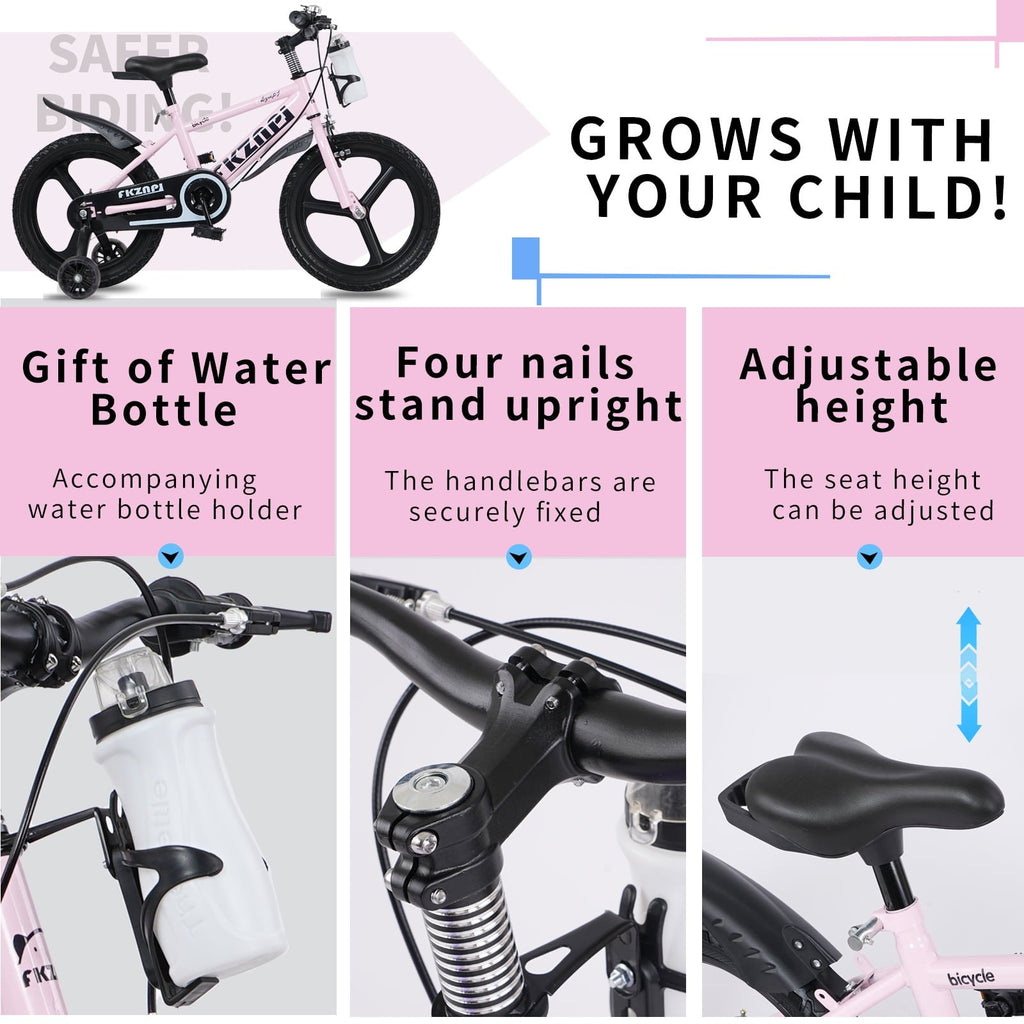 Holaki 18 inch Kids Bike with Training Wheels & Handbrake for Boys & Girls Ages 5-9, High Carbon Steel Frame Adjustable Seat Kids Bicycle with Kettle Stand & Night Glow for Birthday Gift, Purple