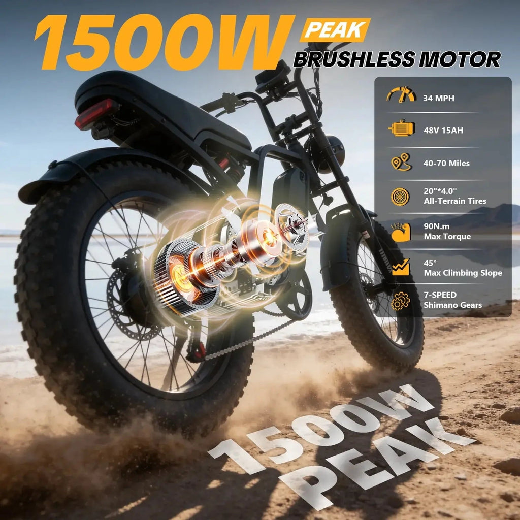 Apenet Electric Bike for Adults,1500W Peak Motor Fat Tire E-Mountain Bicycle with Wireless Carplay & Android Auto,UL2849