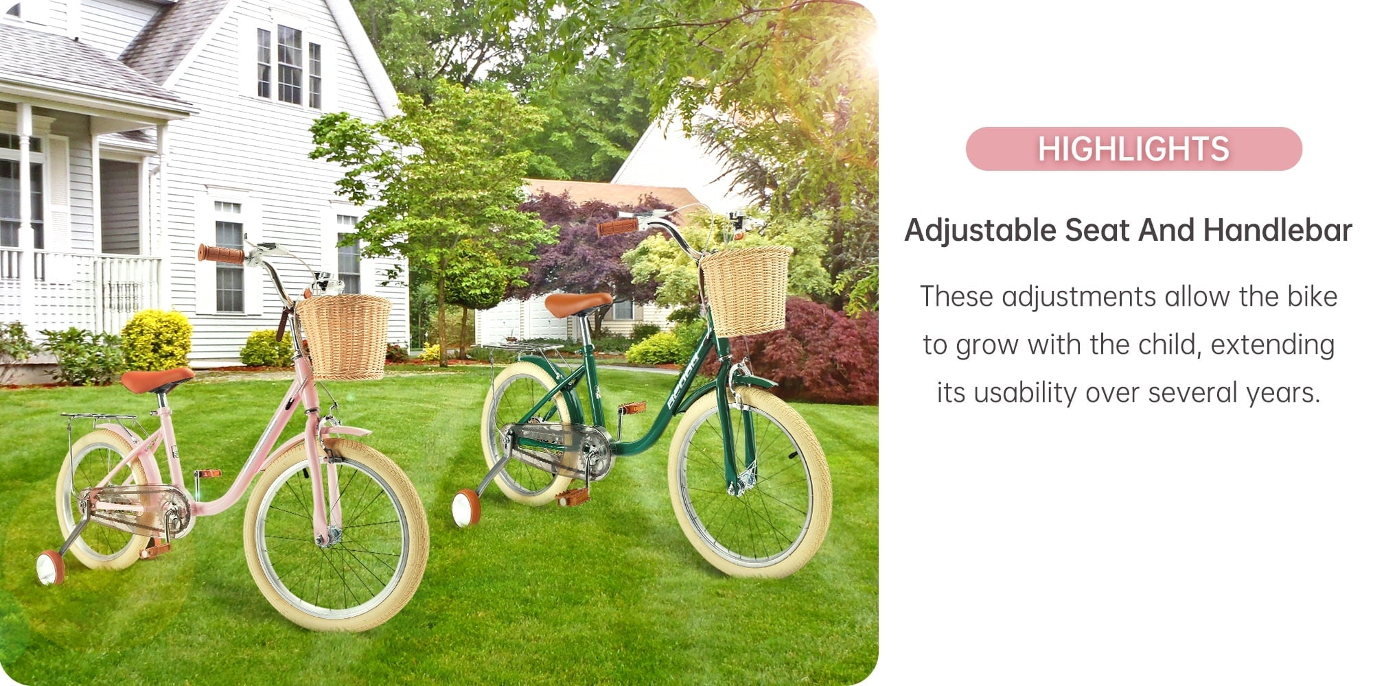 18 Inch Kids Bike with Removable Training Wheels, Adjustable Seat, Steel Frame & Dual Brake, Kids Bicycle for 6-10 Years Old Toddler Girls Boys