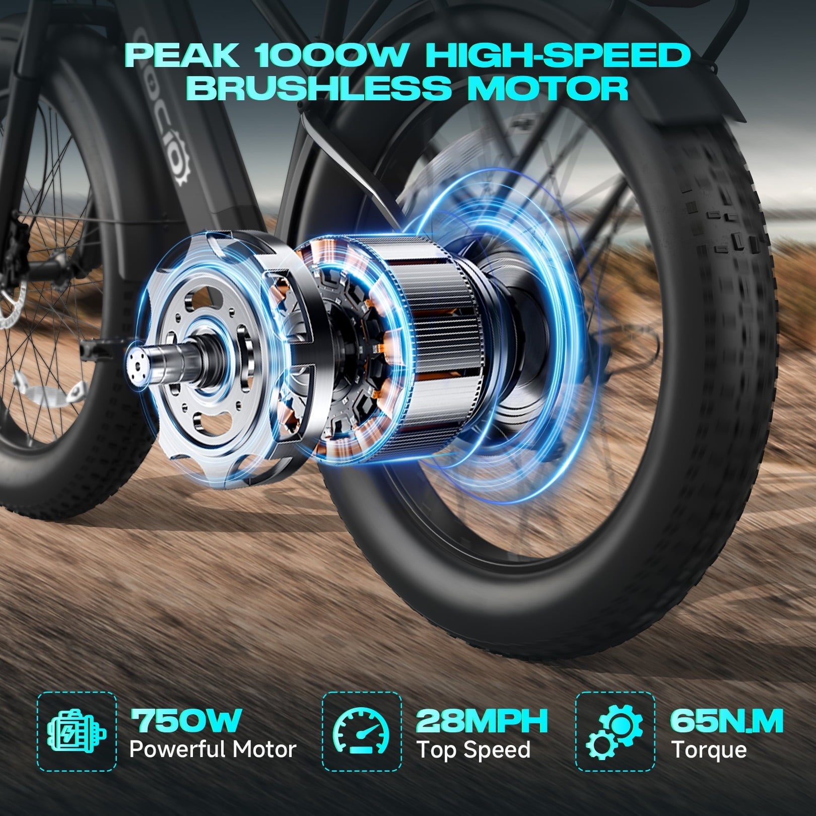 Gocio UL2849 Certified 26x4.0 Fat Tire Electric Bike for Adults, 1500W Peak Motor, 48V 15Ah Battery, 25MPH Max Speed, Off-Road Mountain E-bike