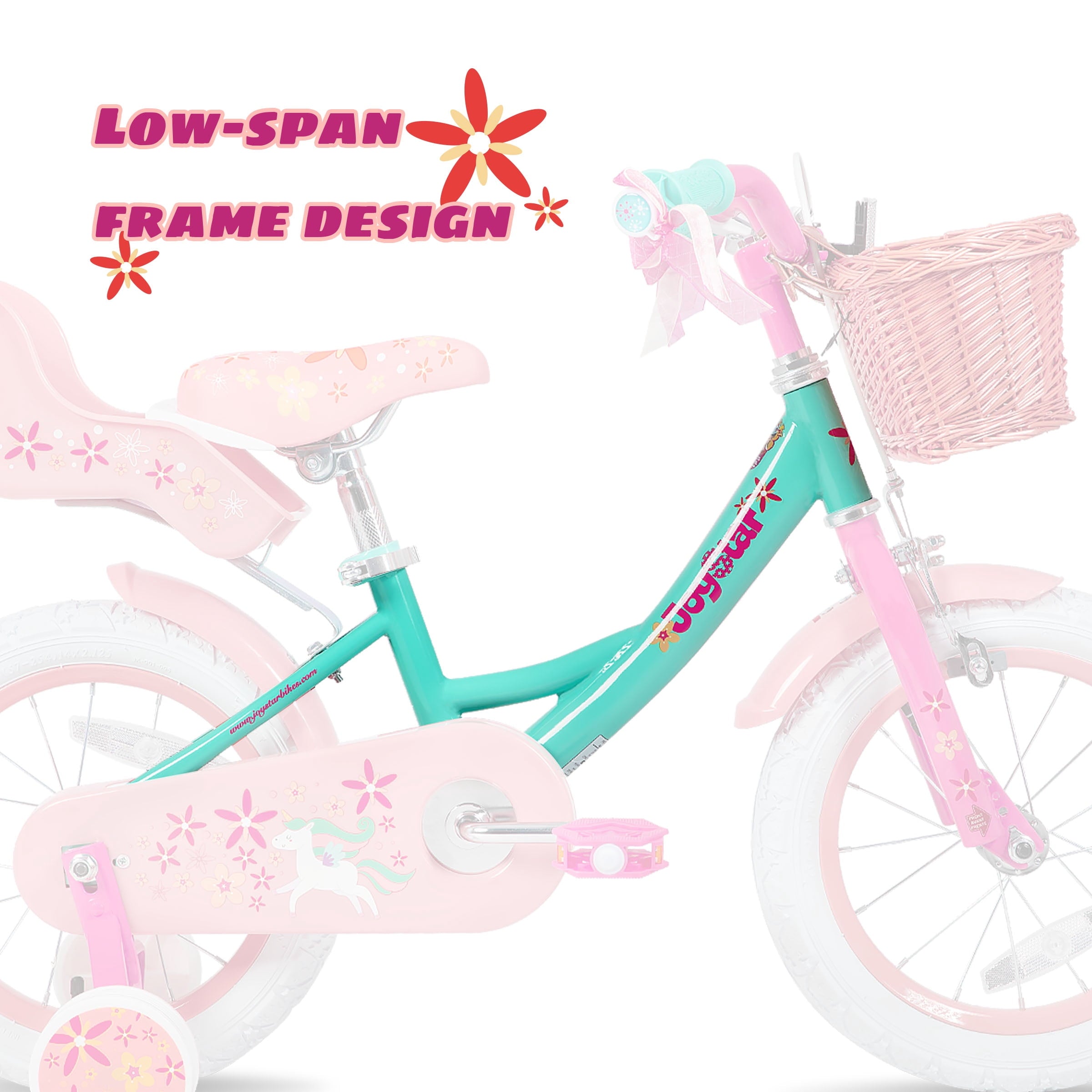Joystar Unicorn 14inch Girls' Bike, Mint Pink