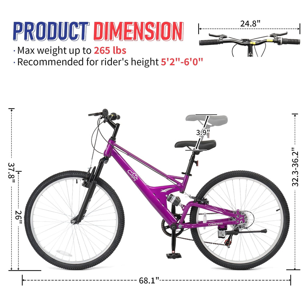 Ktaxon 26 inch 7 Speed Mountain Bike for Adult, Dual Shock Absorbers, Dual V Brake, Black