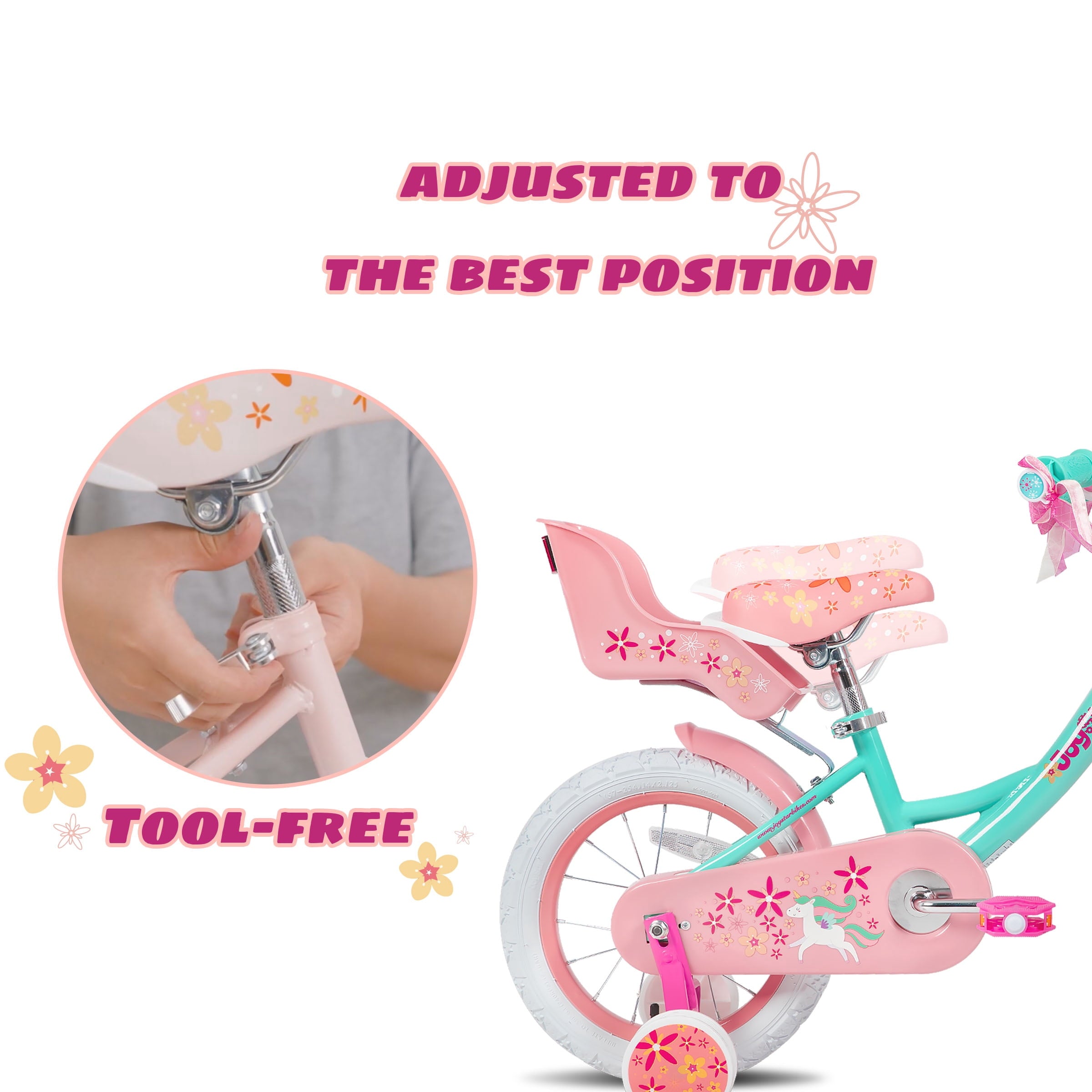 Joystar Unicorn 14inch Girls' Bike, Mint Pink