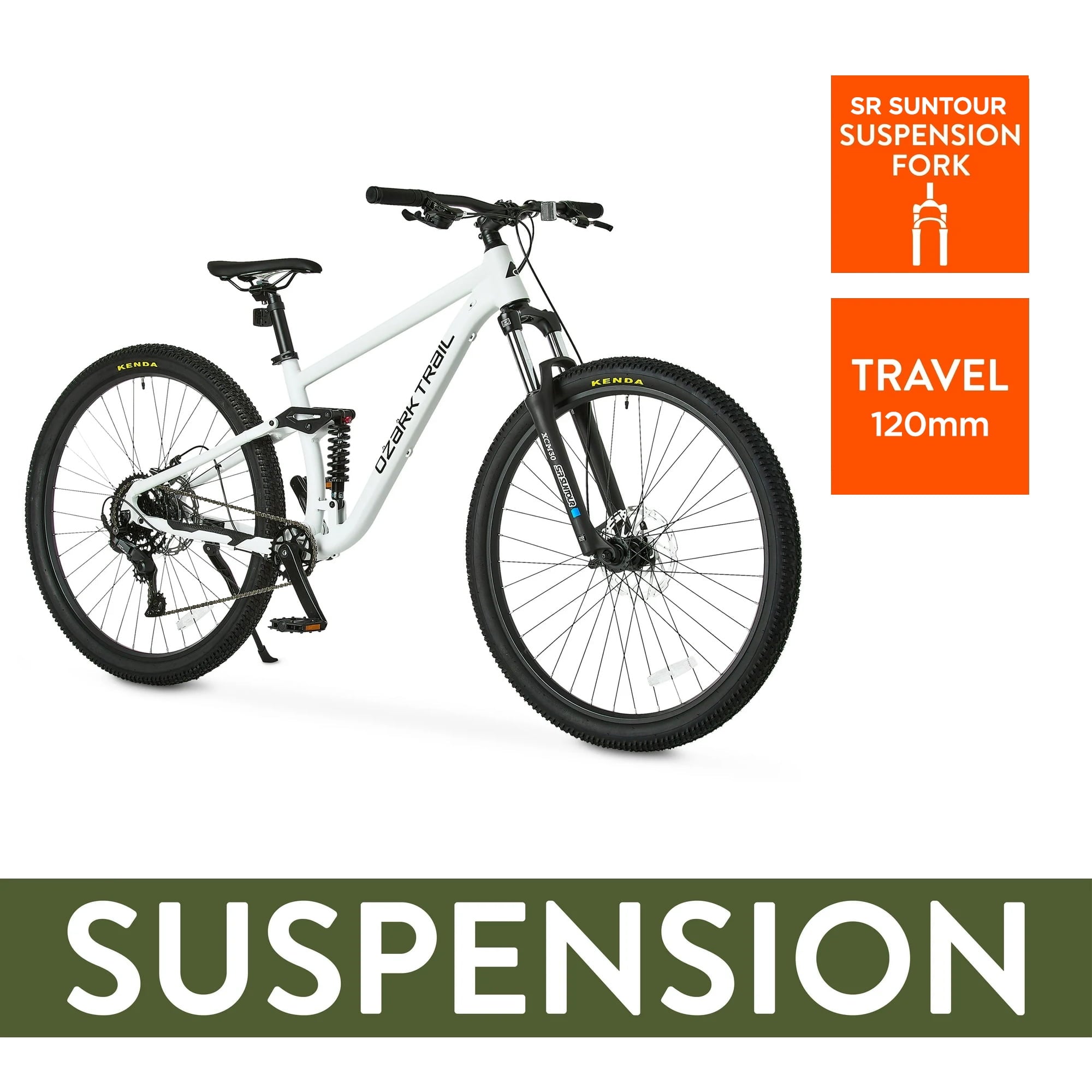Ozark Trail 29 FS.2 Slalom Full Suspension Mountain Bike, 29 Wheels, Medium Frame, Fits Riders 5'6 - 5'9, Off-White, Adult