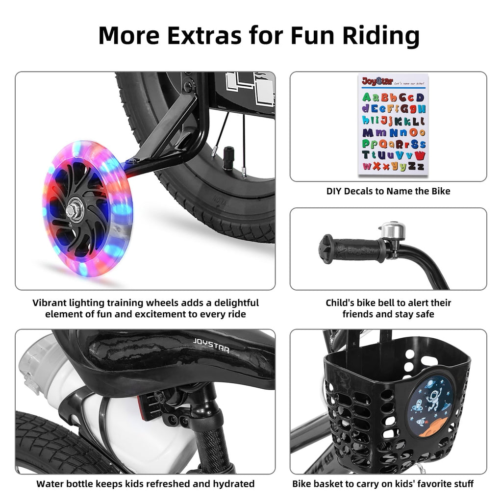 JOYSTAR Pluto Kids Bike with Training Wheels for 12 inch Bike, Gray
