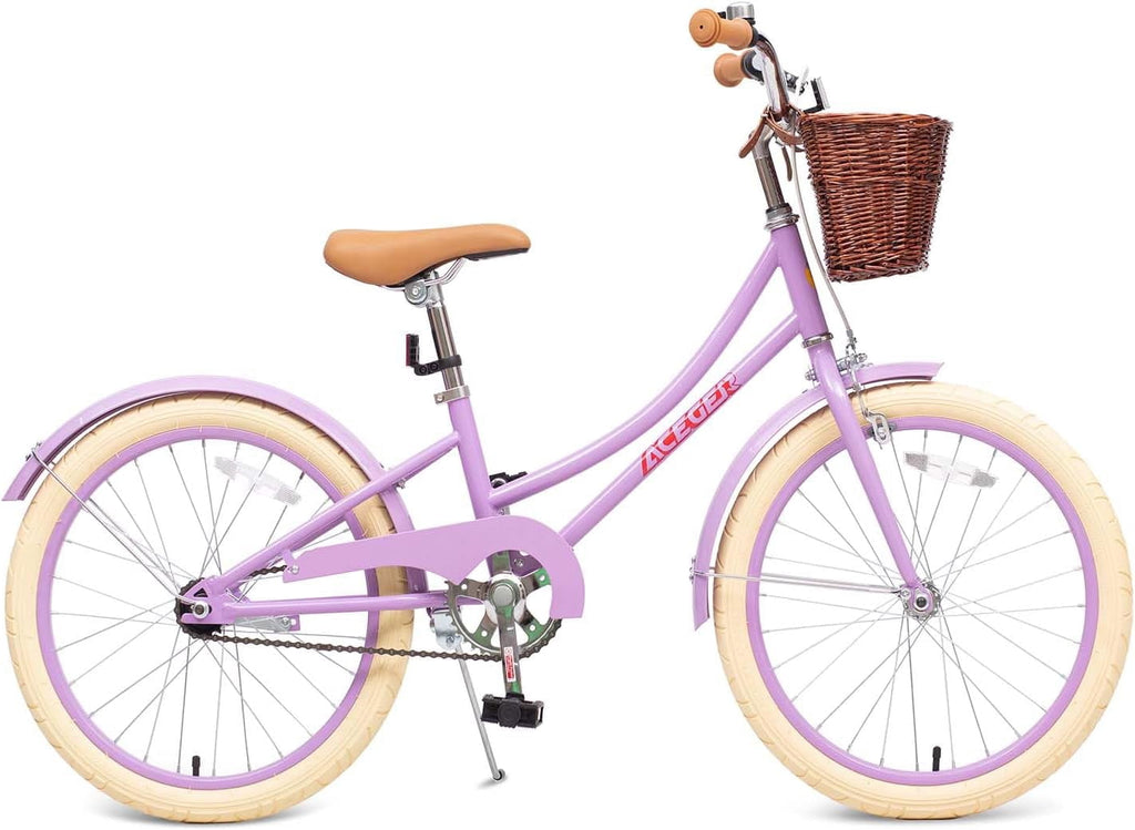 ACEGER 16 Inch Girls Bike with Basket, Purple, Training Wheels, Ages 4-8
