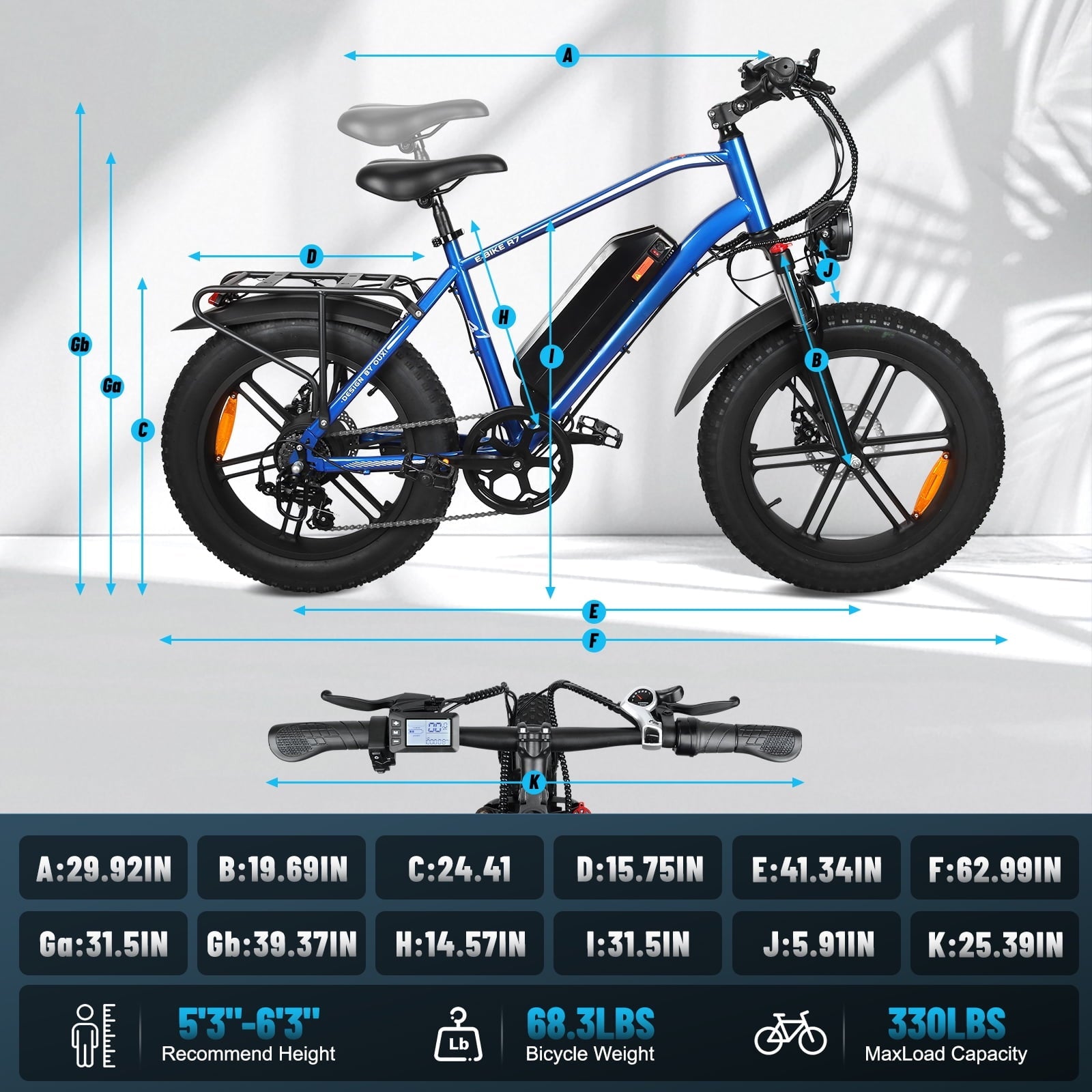 Hipatoo Peak 1000W Electric Bike for Adults, 20X4.0 Fat Tire E bike, 48V/13Ah Battery 25MPH Mountain Bike, 38 Miles Range Electric Bicycle for Cycling, 7-Speed E-bike, Ebike for Adults UL2849