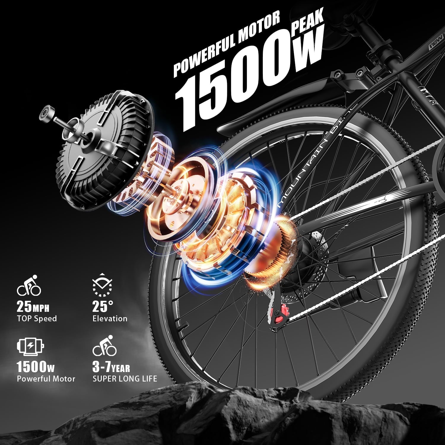 GWEIT Electric Bike, 26 Pneumatic Tires, 1500W Peak Motor Electric Mountain Bike, 25MPH 35Miles Range, 48 10.4AH Removable Battery E Bikes for Adults, UL 2849 Certification