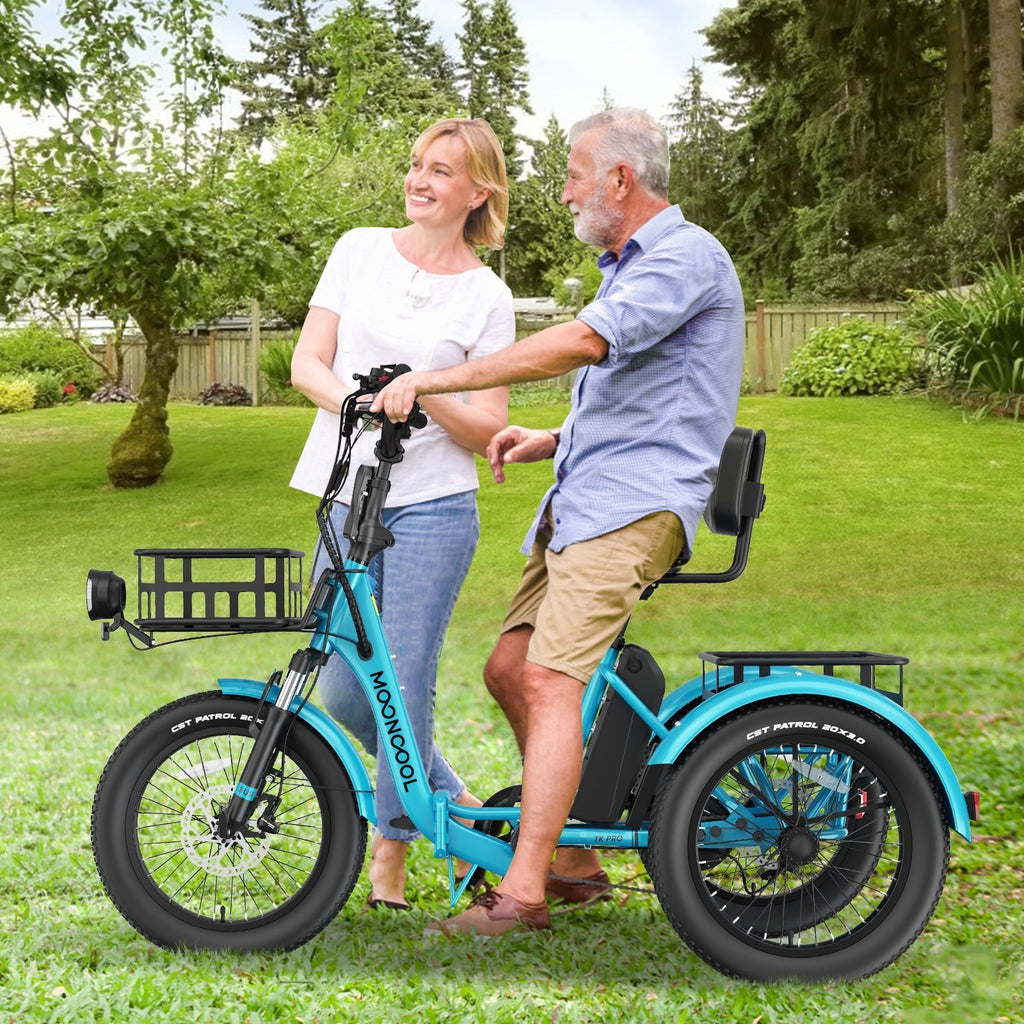 MOONCOOL TK Pro Foldable Electric Tricycle W/ Rearview mirror accessory Kit, 1500W Motor 48V 20Ah Battery, 20 Fat Tire Three Wheel 6-Speed Electric Mountain Bicycle for Adults