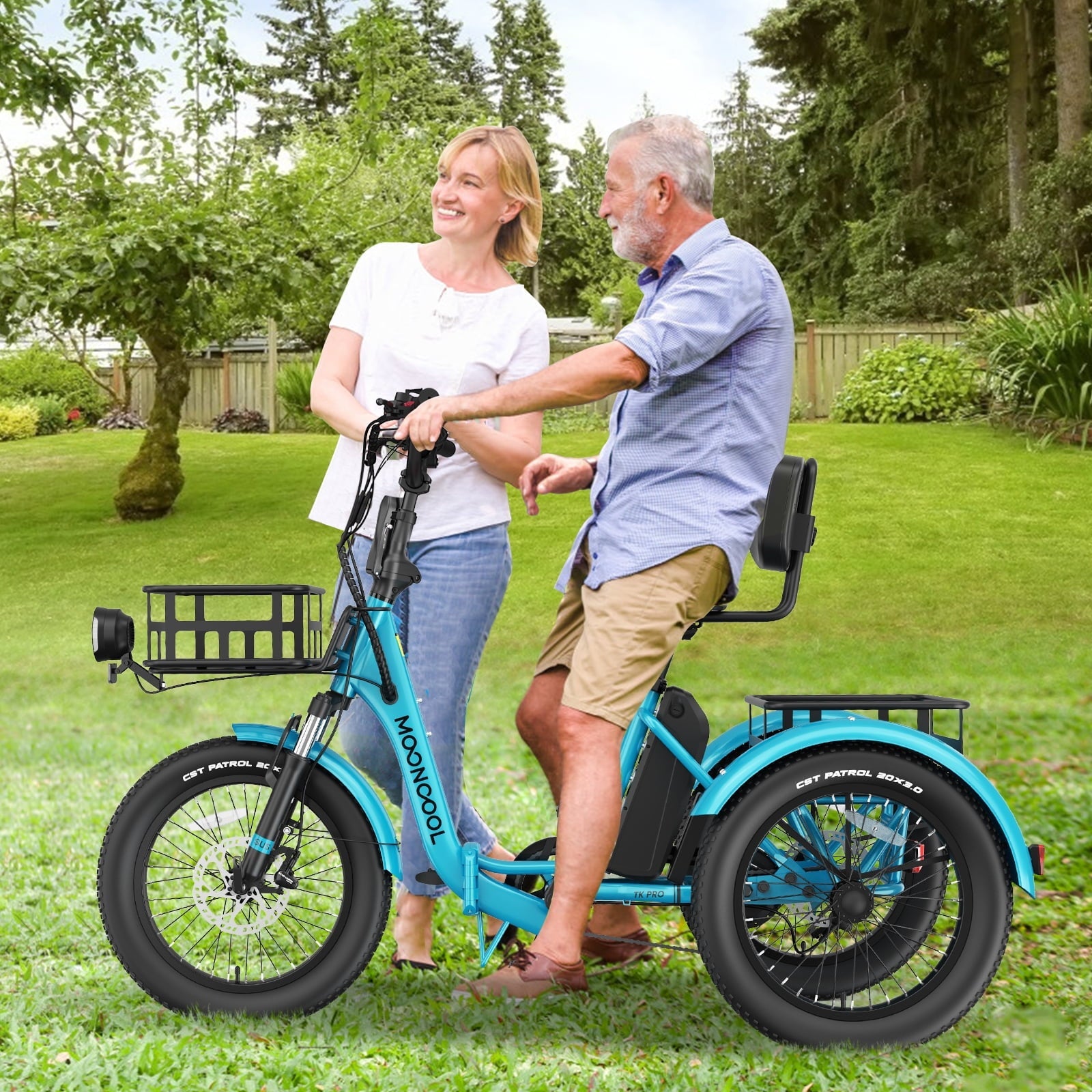 MOONCOOL TK Pro Foldable Electric Tricycle W/ Rearview mirror accessory Kit, 1500W Motor 48V 20Ah Battery, 20 Fat Tire Three Wheel 6-Speed Electric Mountain Bicycle for Adults