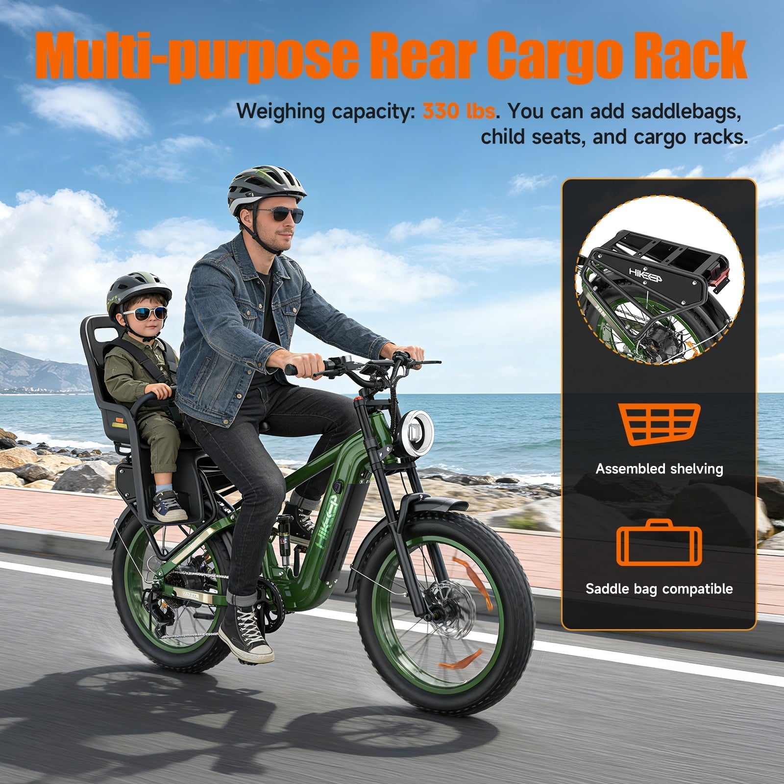 Electric Bike for Adults, 2000W 4000W Peak Motor, 48V 25Ah Removable Battery, 26x4.0 Fat Tire Ebike, 7-Speed Shimano, Front Fork & Linkage Suspension, Rear Rack, 40MPH, UL2849, Green