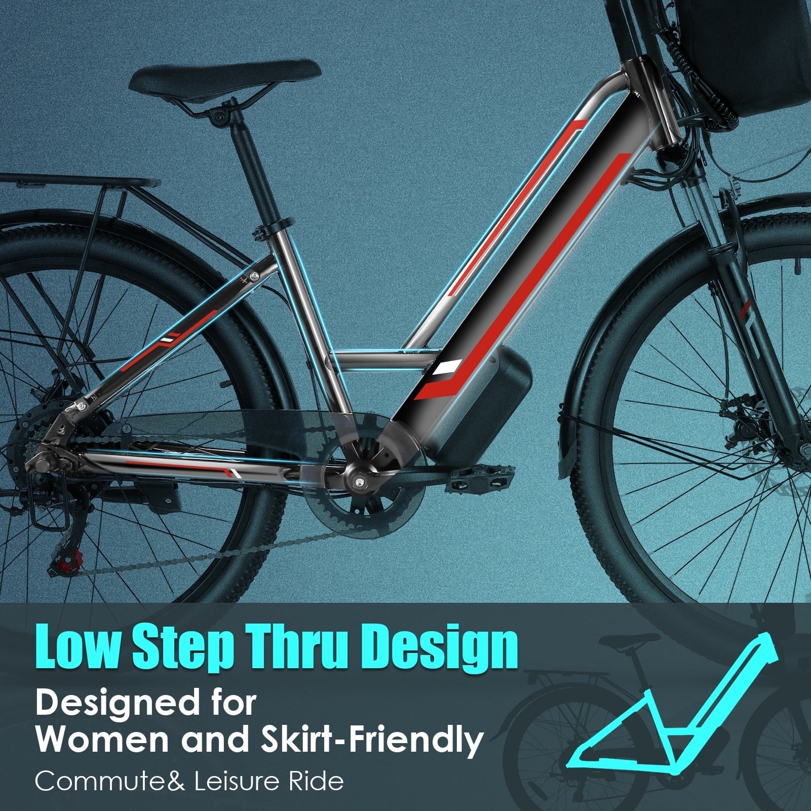 Elifine 500W Electric Bike for Adults, 26 Commuter Electric Bicycle 19.8mph City Ebike with 5 Riding Modes, 48V 7.8Ah Removable Battery UL 2849, LCD Intelligent Display Hybrid Electric Bike Red